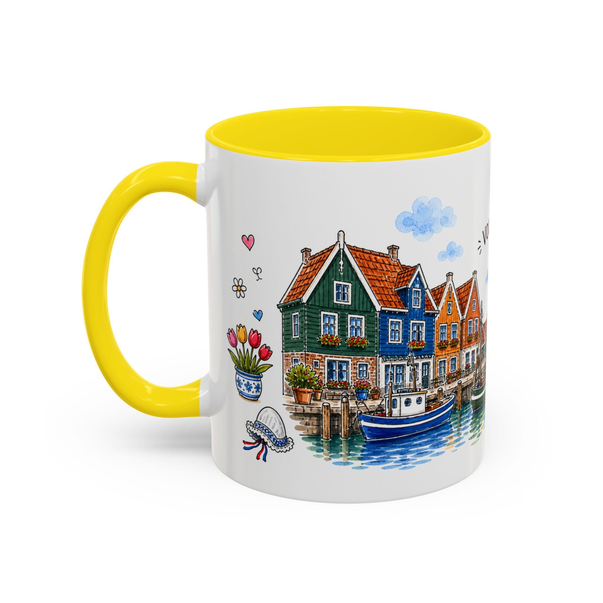 Volendam Illustrated Travel Mug | Netherlands Souvenir Accent Coffee Mug | 11oz 15oz Ceramic Cup