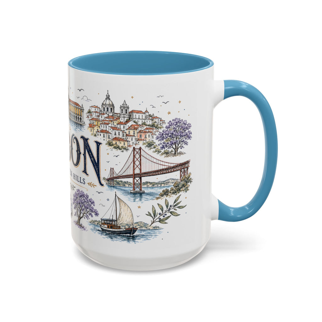 Lisbon Coffee Mug | Portugal Travel Souvenir | Vintage Illustrated City Gift | 11 oz 15 oz Accent Mug