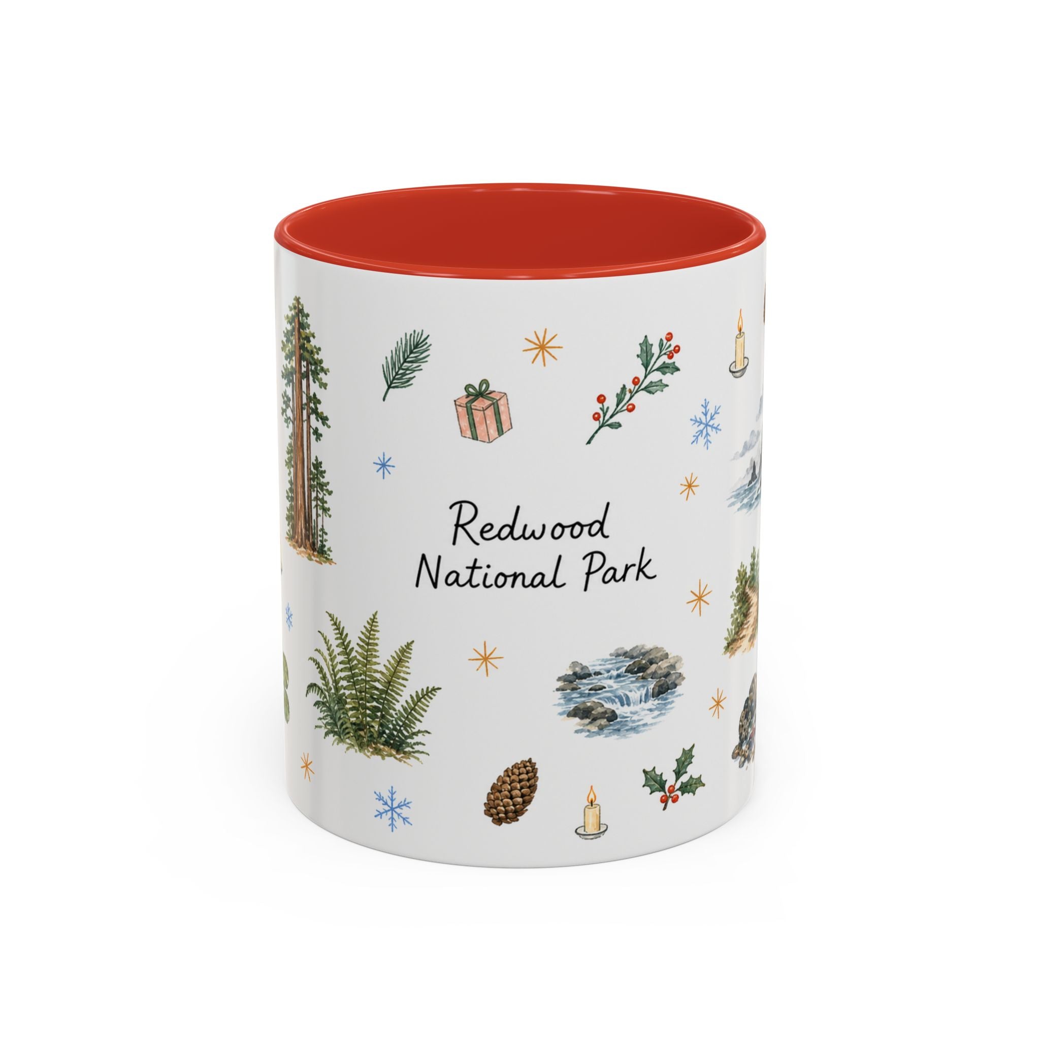 Redwood National Park Christmas Mug | Watercolor Travel Souvenir | Holiday Gift | Accent Ceramic Coffee Cup 11oz 15oz