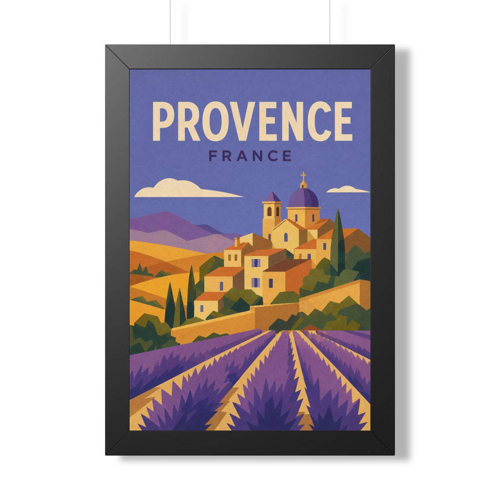 Provence France Framed Poster | Vintage Travel Wall Art | Black Walnut White Frame | 16x24 20x30