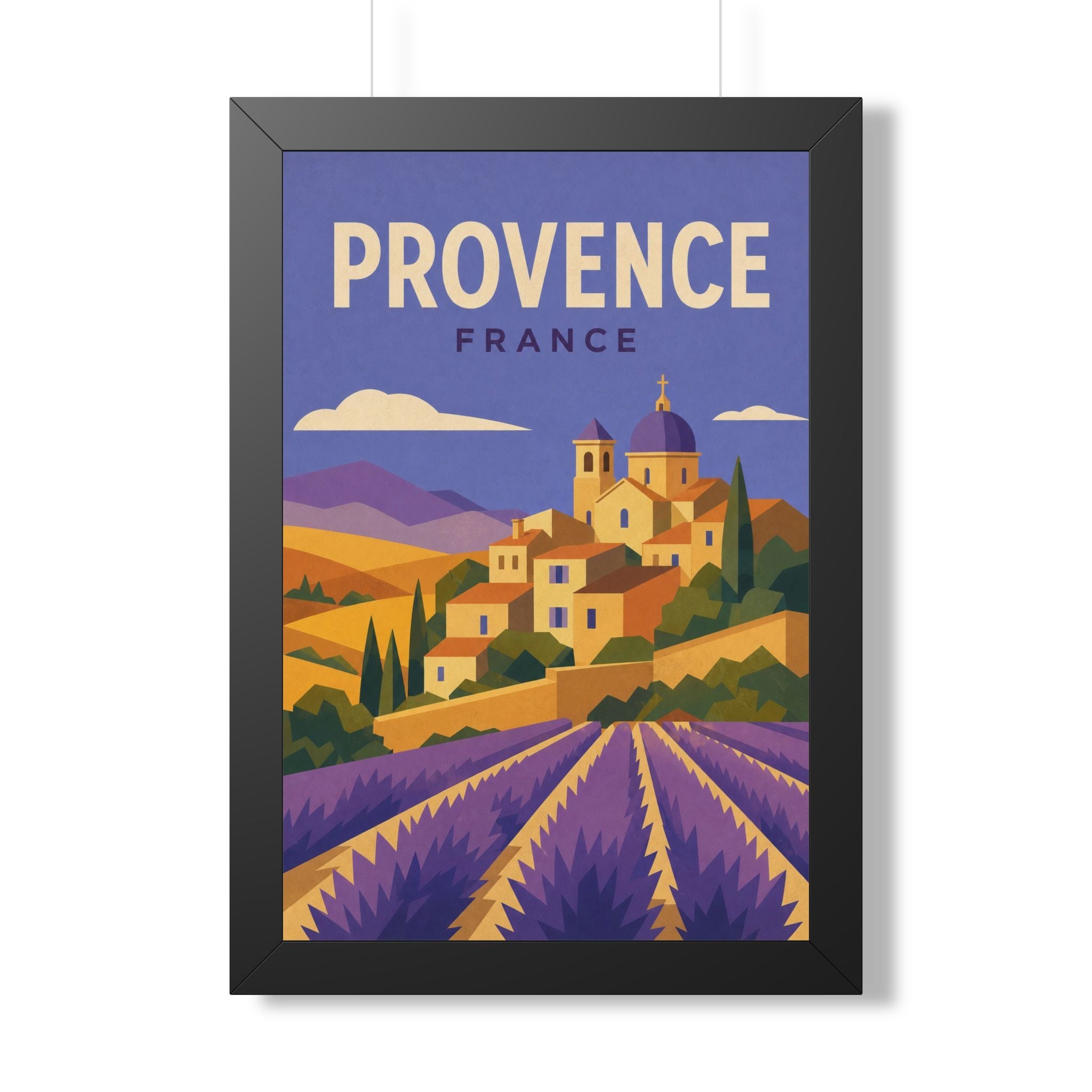 Provence France Framed Poster | Vintage Travel Wall Art | Black Walnut White Frame | 16x24 20x30