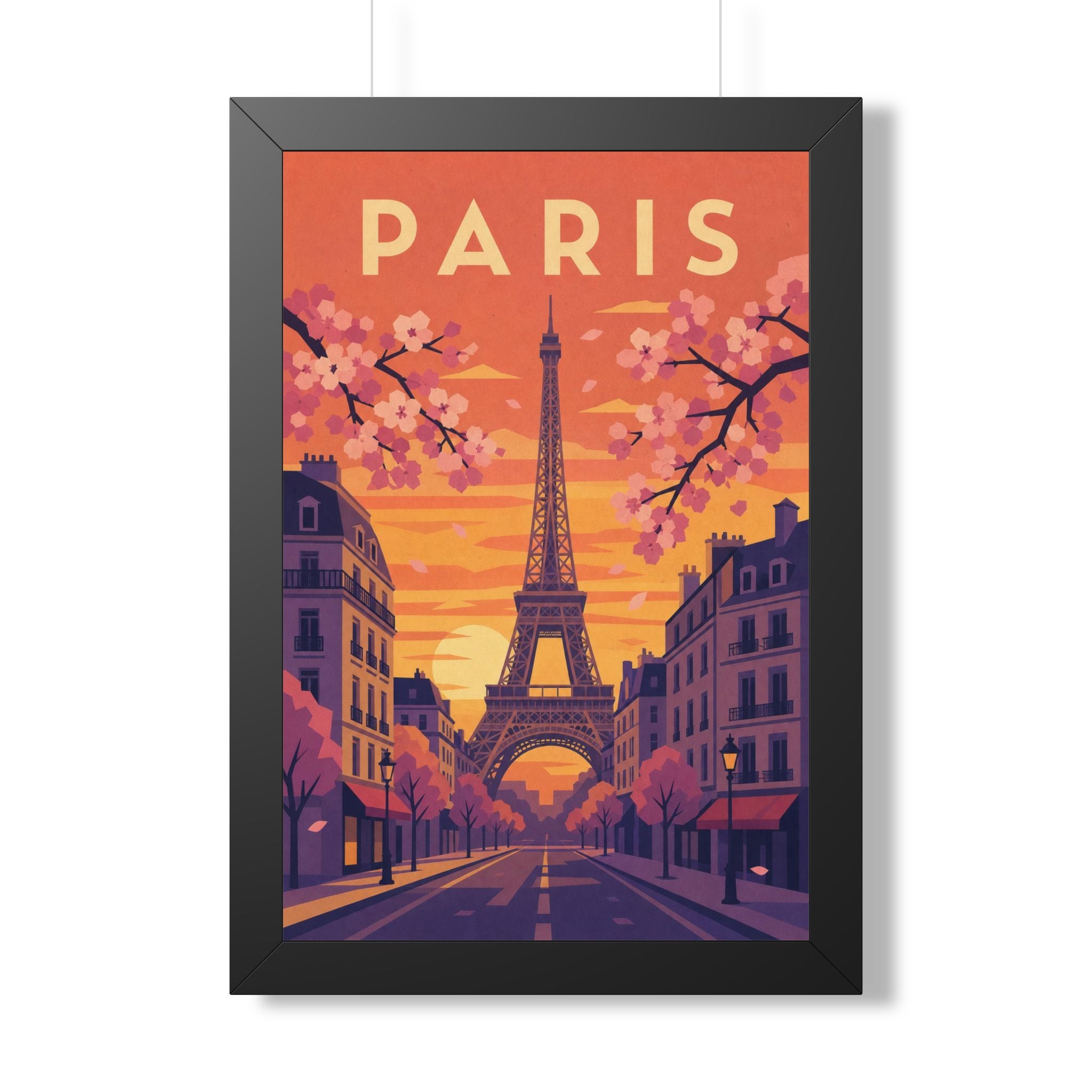 Paris in Spring France Framed Poster | Vintage Travel Wall Art | Black Walnut White Frame | 16x24 20x30