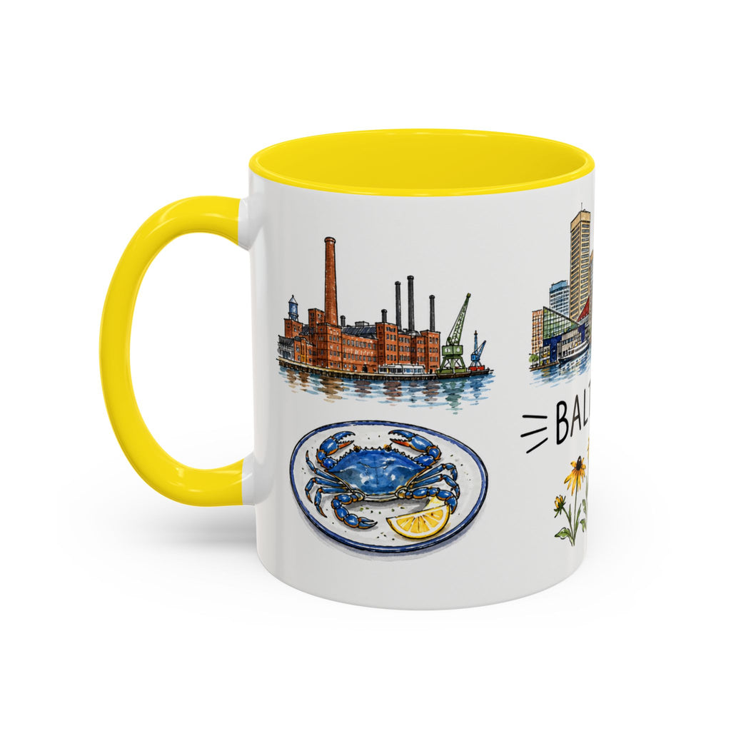 Baltimore Illustrated Travel Mug | City Souvenir Accent Coffee Mug | 11oz 15oz Ceramic Cup