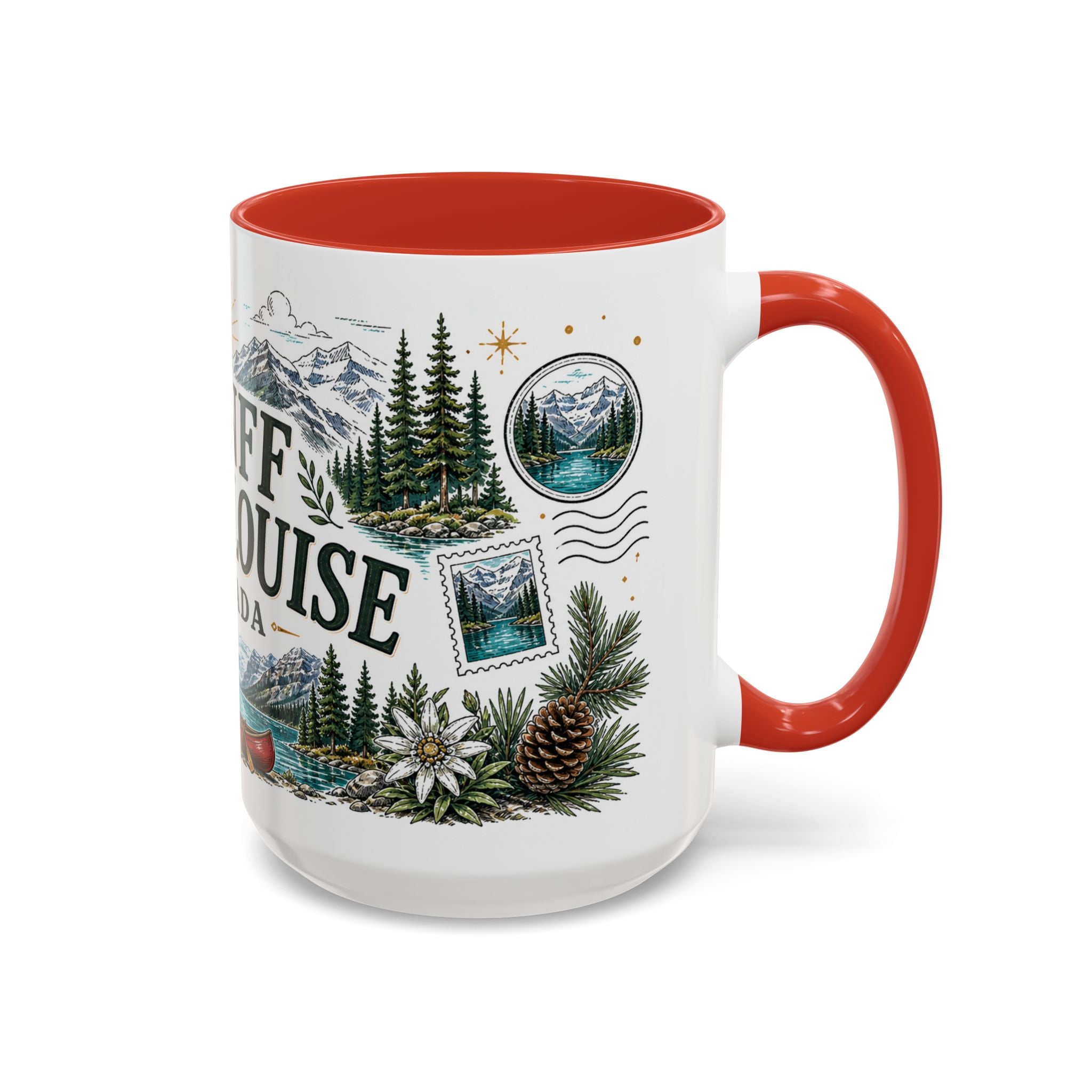 Banff Lake Louise Coffee Mug | Travel Destination Souvenir Gift | Accent Color Ceramic 11oz 15oz