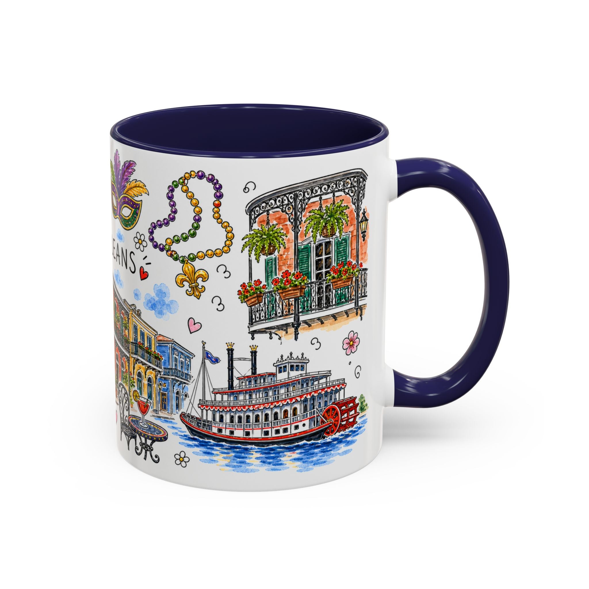 New Orleans Illustrated Travel Mug | City Souvenir Accent Coffee Mug | 11oz 15oz Ceramic Cup