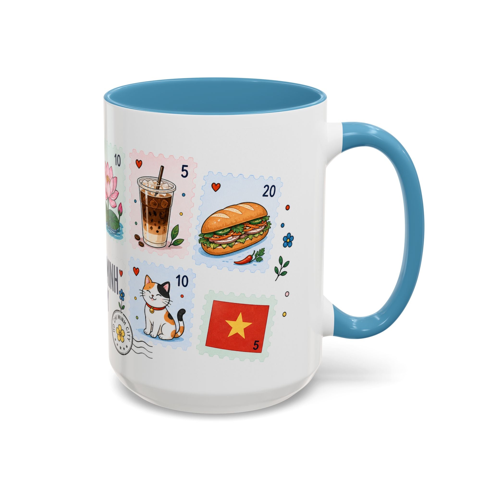 Ho Chi Minh City Coffee Mug | Postage Stamp Collage Mug | Travel Souvenir Accent Cup 11oz 15oz