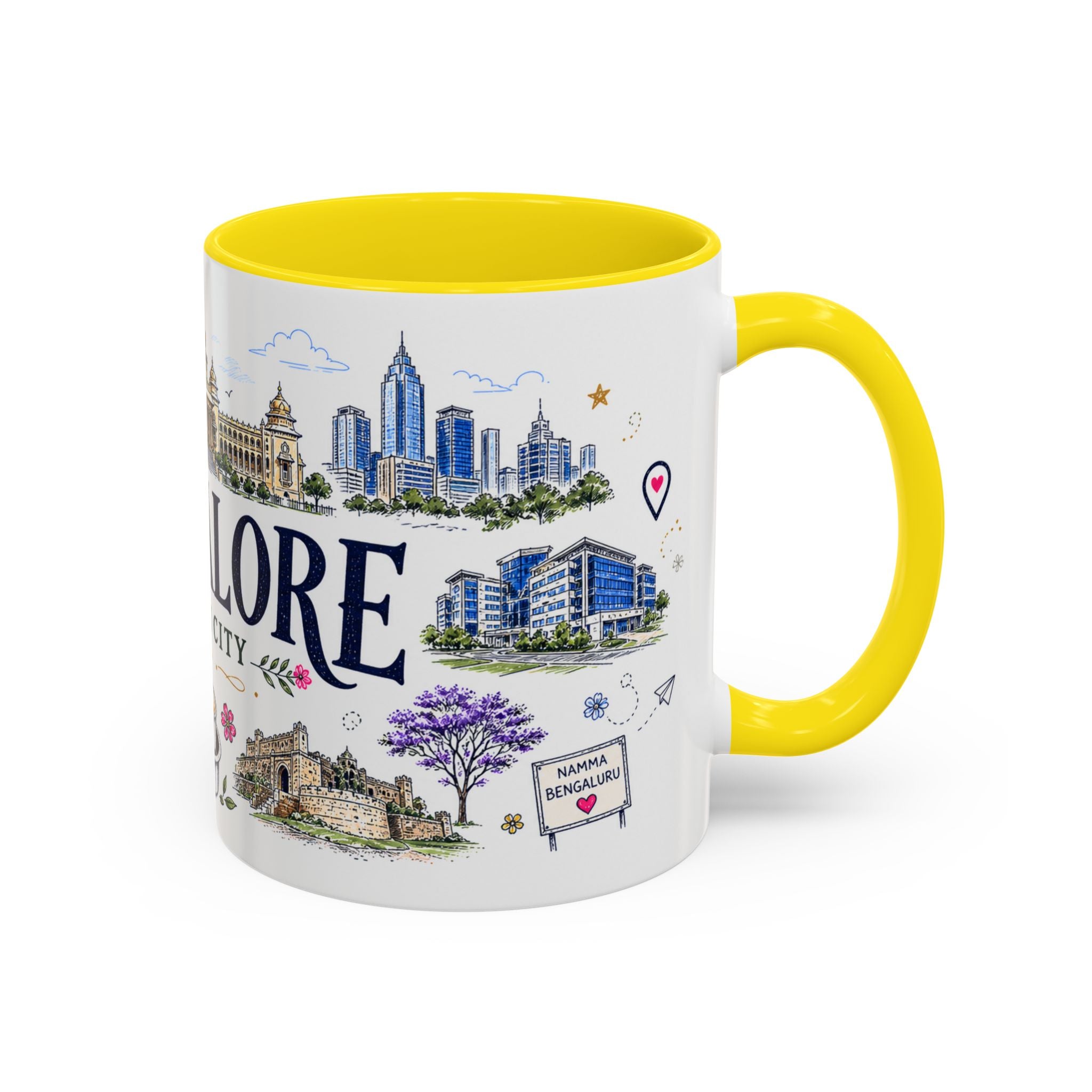 Bangalore Coffee Mug | India Souvenir Travel Gift | Accent Color Ceramic 11oz 15oz
