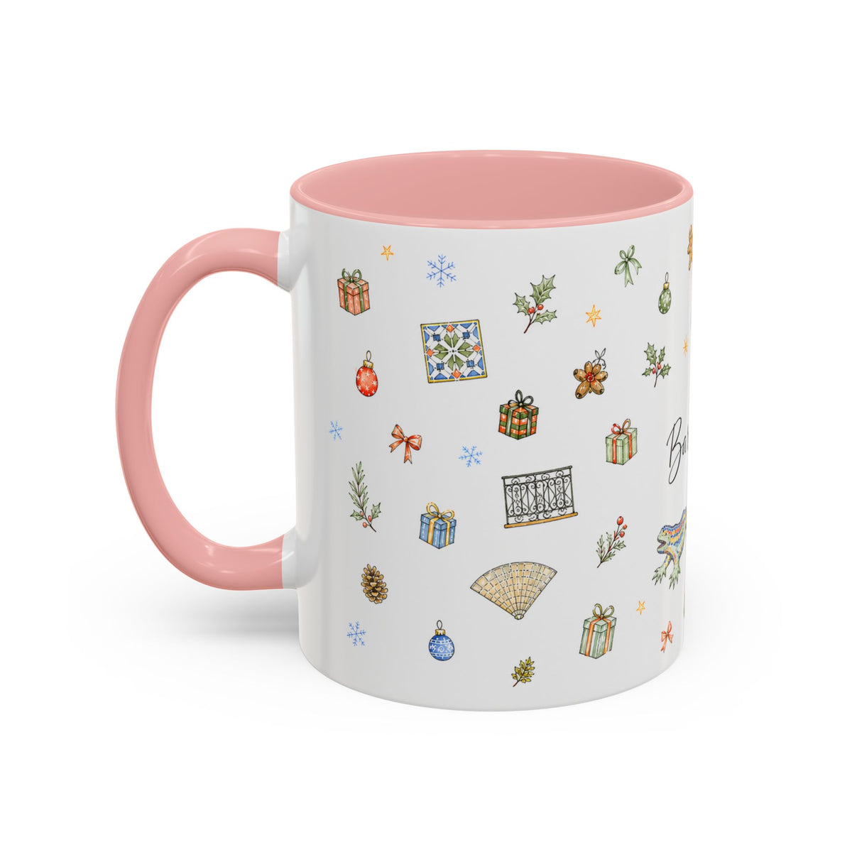 Barcelona Christmas Mug | Watercolor City Souvenir, Ceramic Coffee Cup (11oz/15oz)