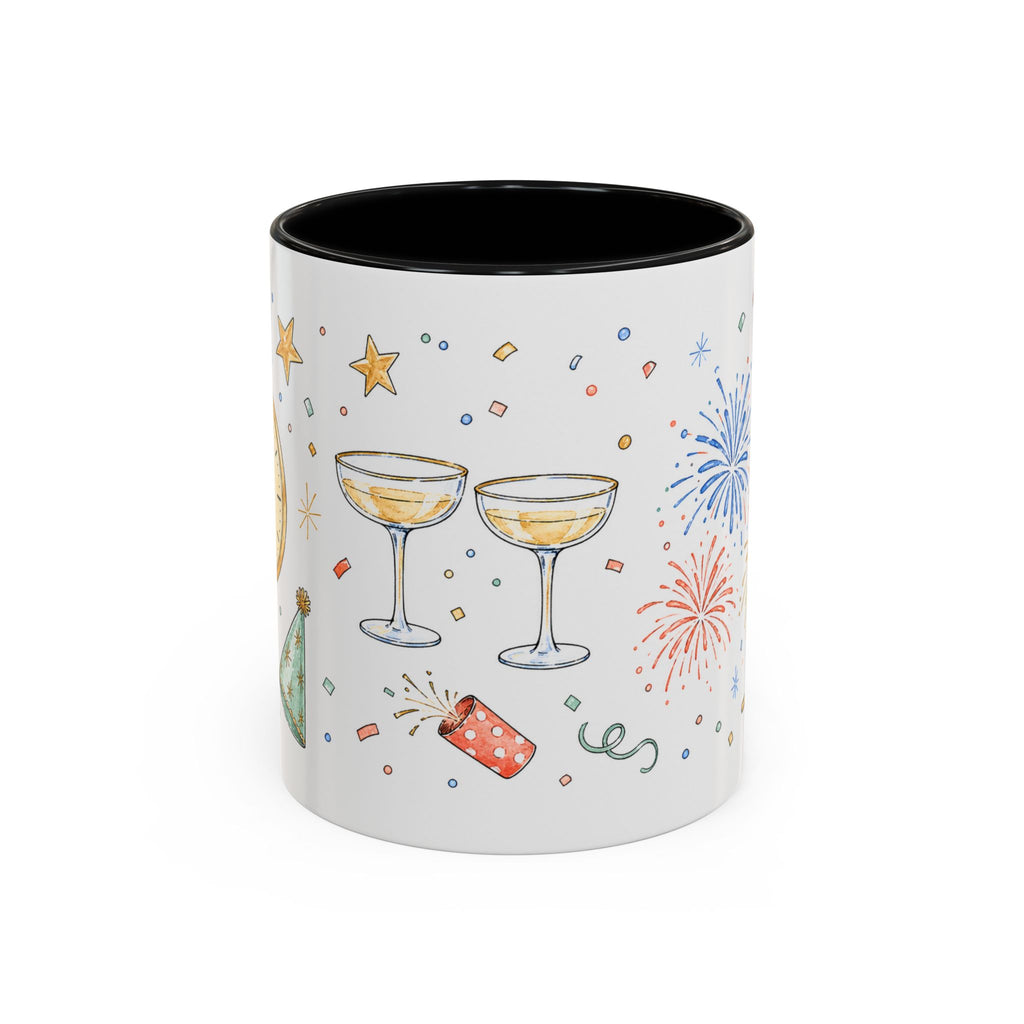 New Year Mug | Midnight Clock Toast Watercolor Celebration Gift | Accent Cup 11oz 15oz