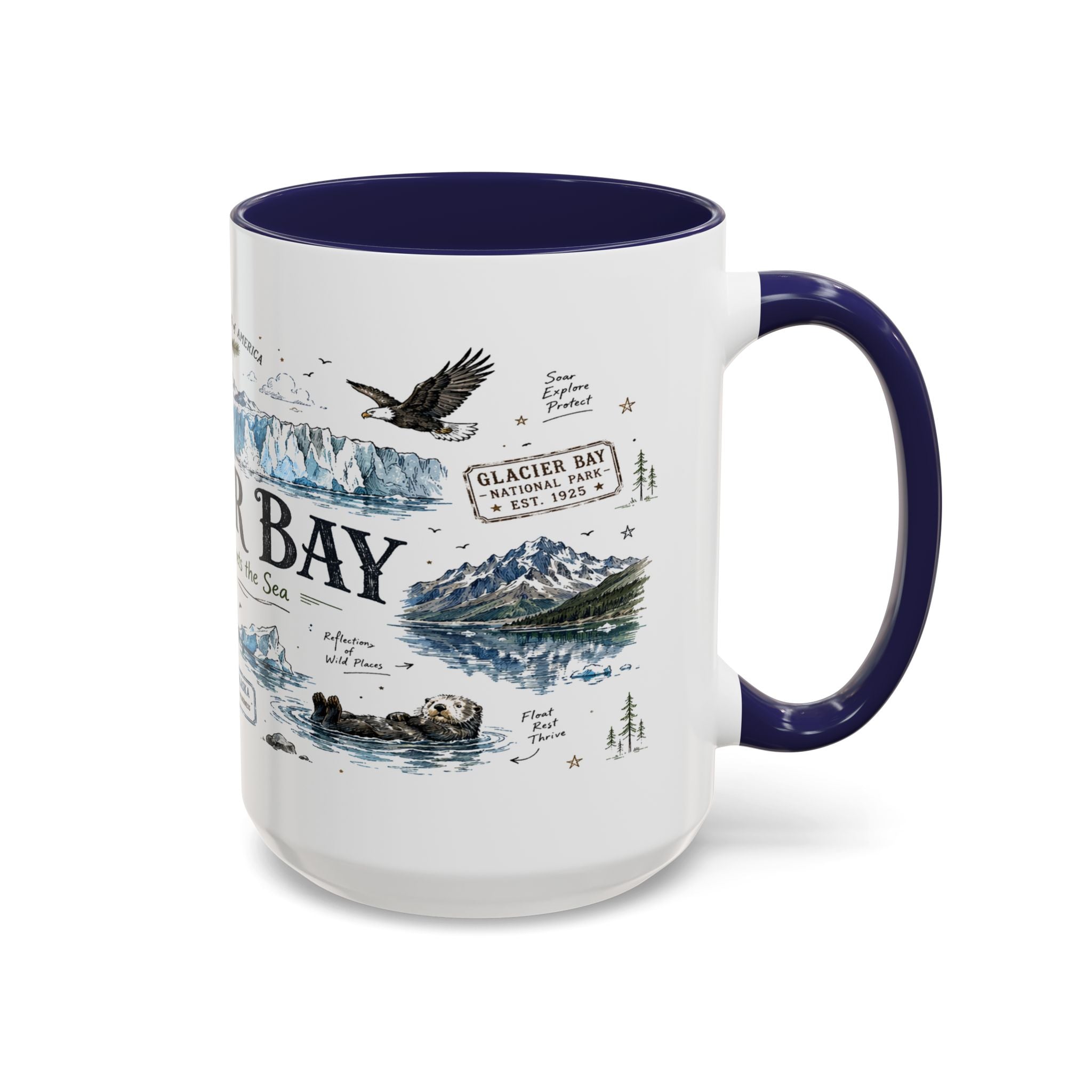 Glacier Bay National Park Coffee Mug | Alaska Wilderness Kayaking Gift | Accent Color Ceramic 11oz 15oz