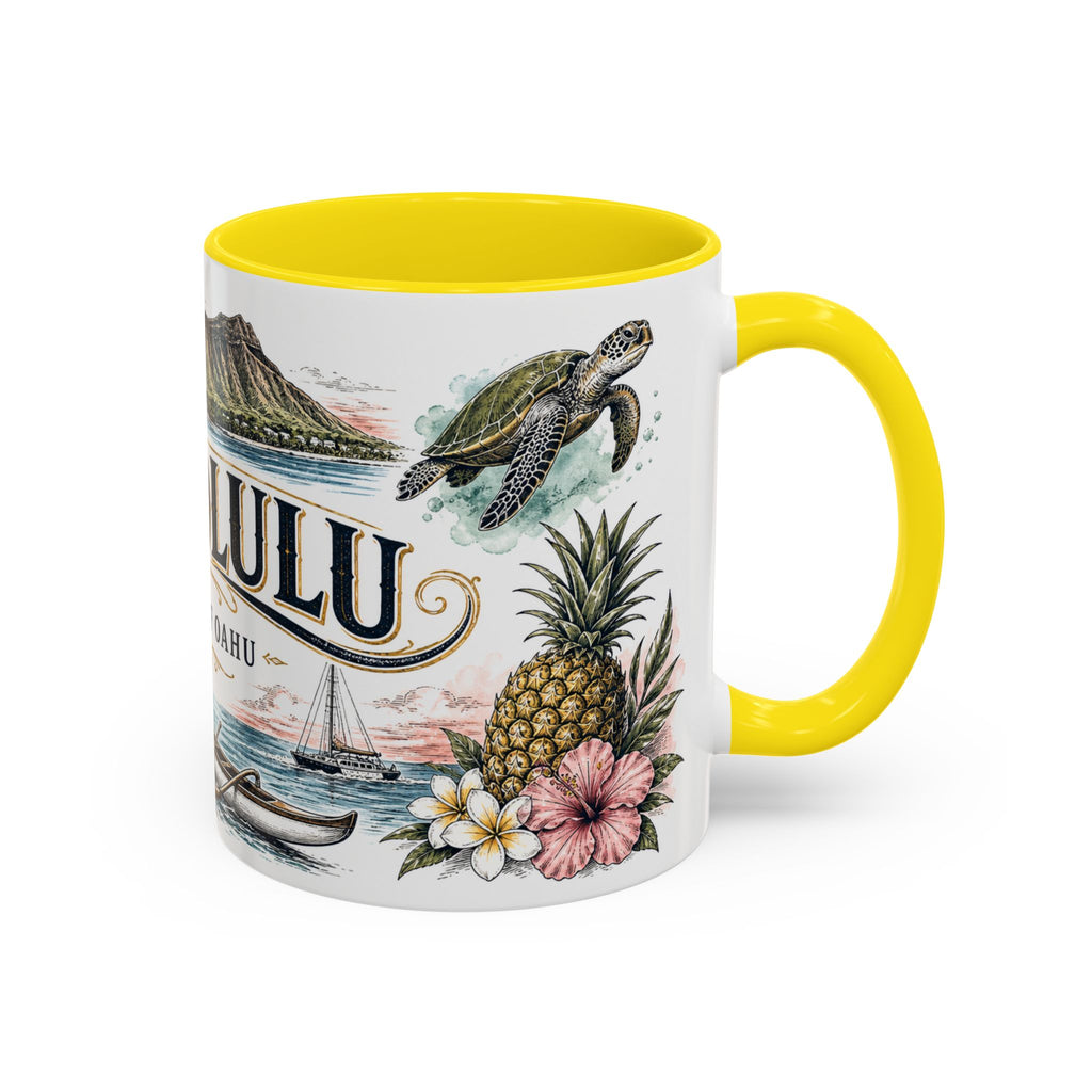 Honolulu Coffee Mug | United States Travel Souvenir | Vintage Illustrated City Gift | 11 oz 15 oz Accent Mug
