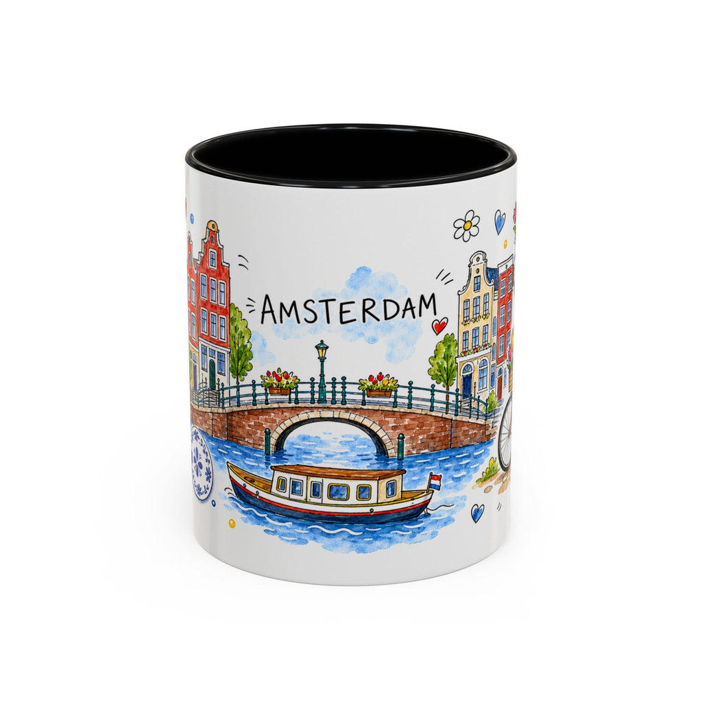 Amsterdam Travel Mug | European City Souvenir Accent Coffee Mug | 11oz 15oz Ceramic Cup