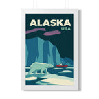 Alaska Polar Bear United States Framed Poster | Vintage Travel Wall Art | Black Walnut White Frame | 16x24 20x30