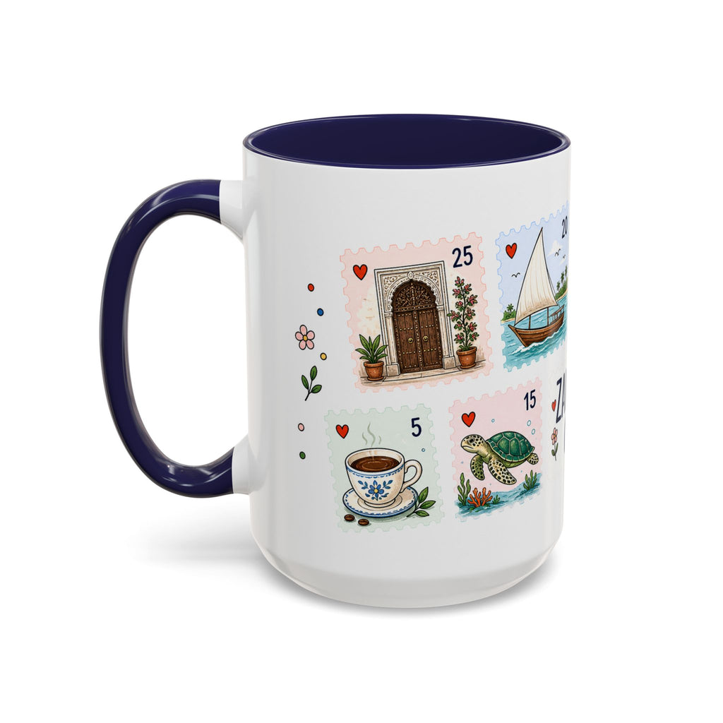 Zanzibar City Coffee Mug | Postage Stamp Collage Mug | Travel Souvenir Accent Cup 11oz 15oz