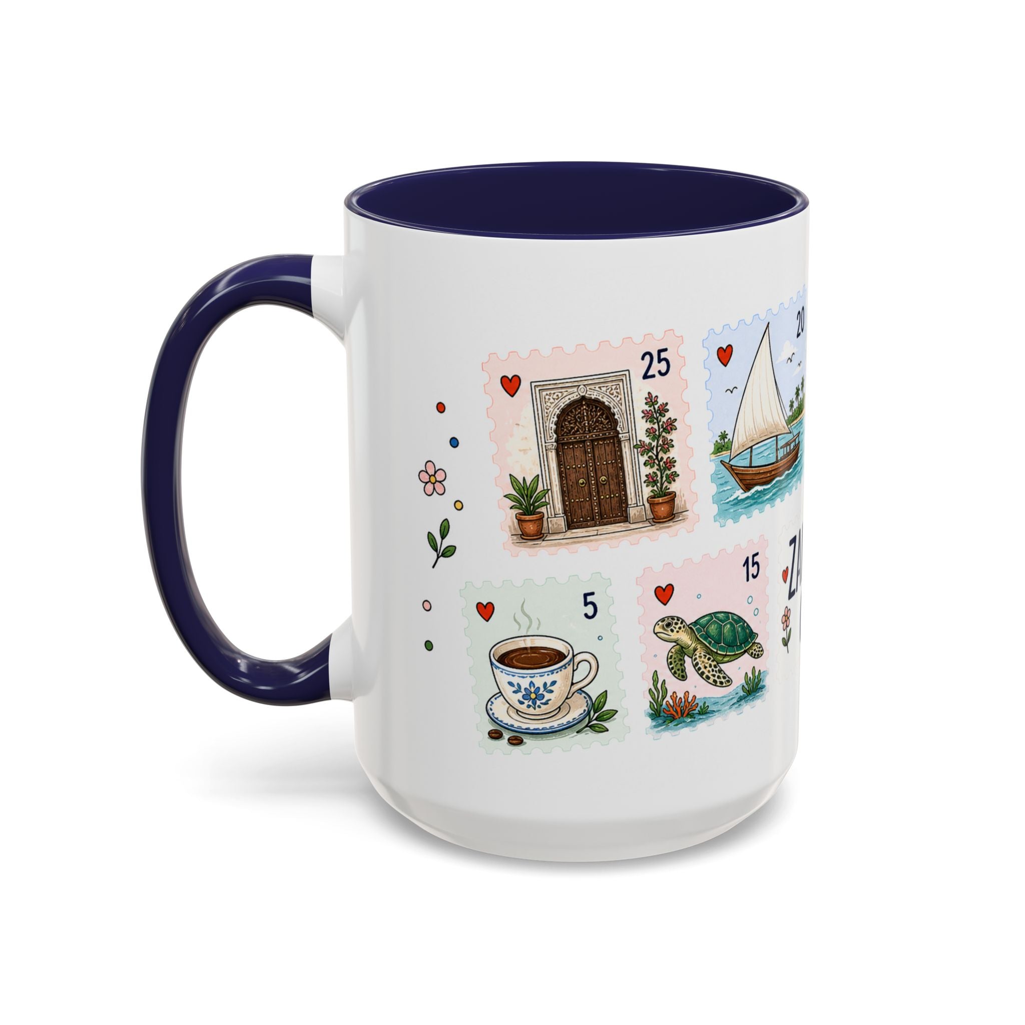 Zanzibar City Coffee Mug | Postage Stamp Collage Mug | Travel Souvenir Accent Cup 11oz 15oz