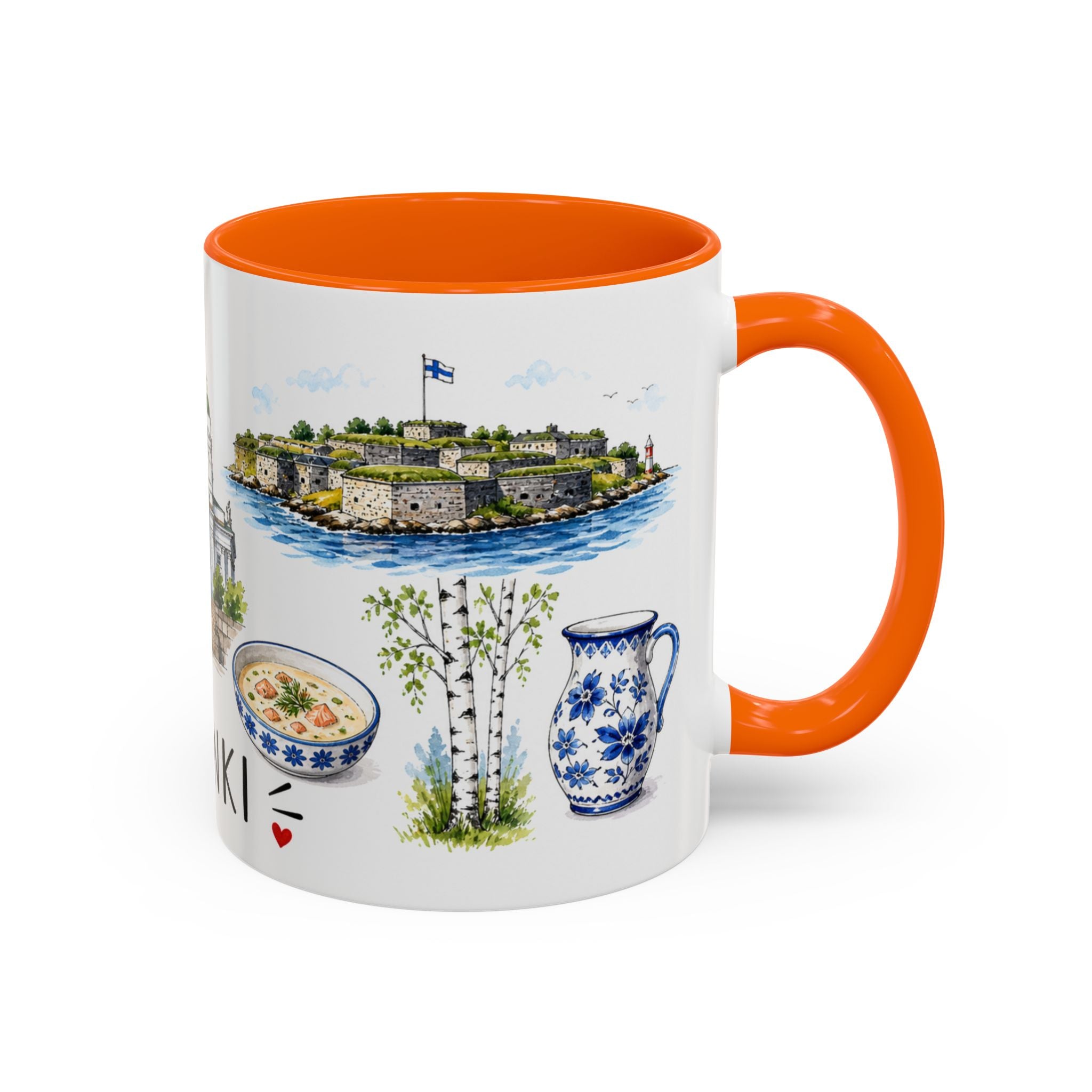 Helsinki Illustrated Travel Mug | City Souvenir Accent Coffee Mug | 11oz 15oz Ceramic Cup
