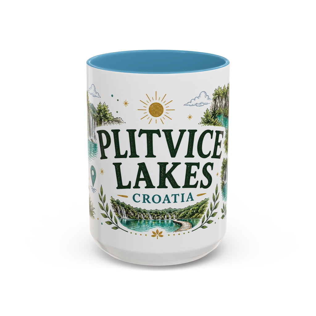 Plitvice Lakes Coffee Mug | Travel Destination Souvenir Gift | Accent Color Ceramic 11oz 15oz