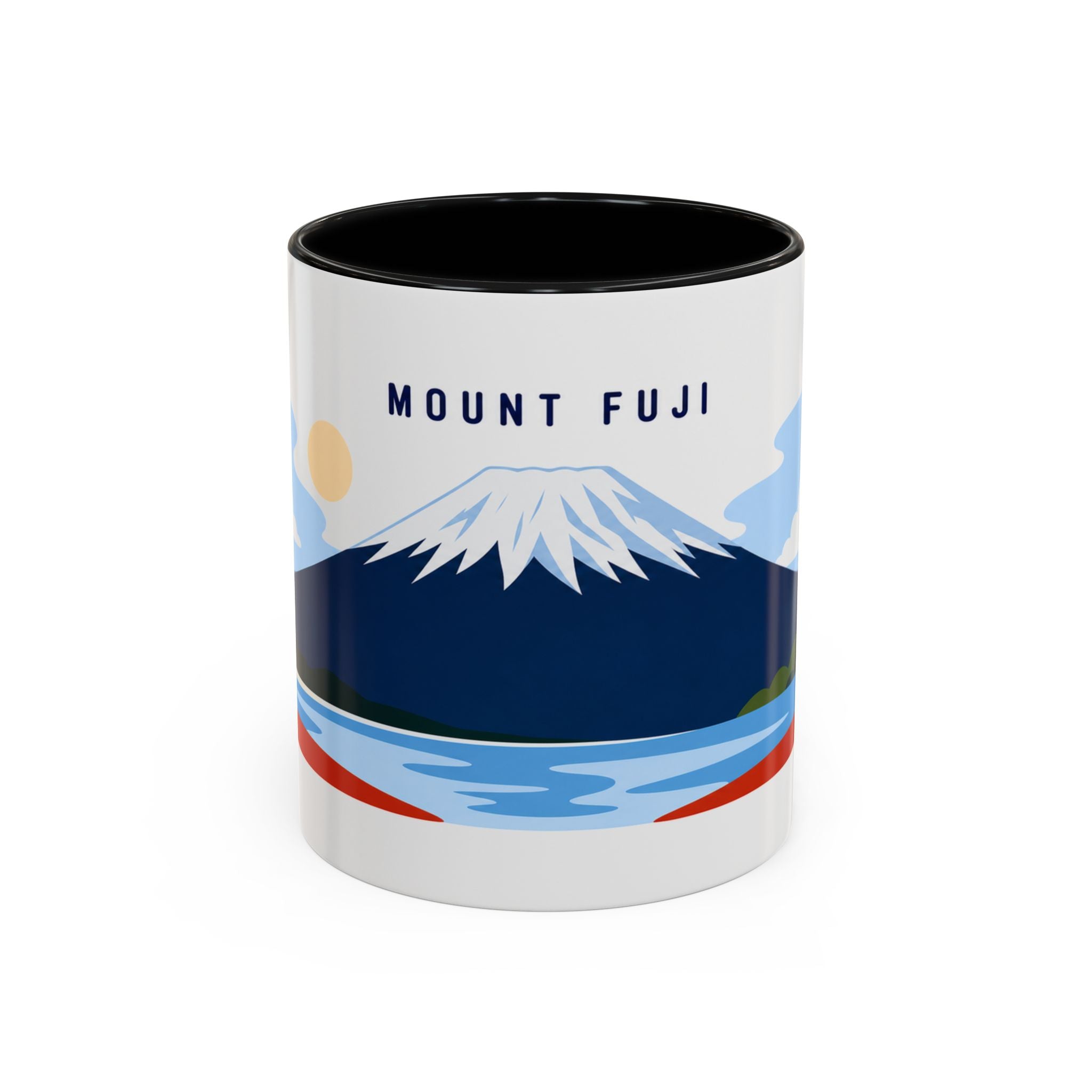 Mount Fuji Coffee Mug | Travel Destination Souvenir Gift | Accent Color Ceramic 11oz 15oz