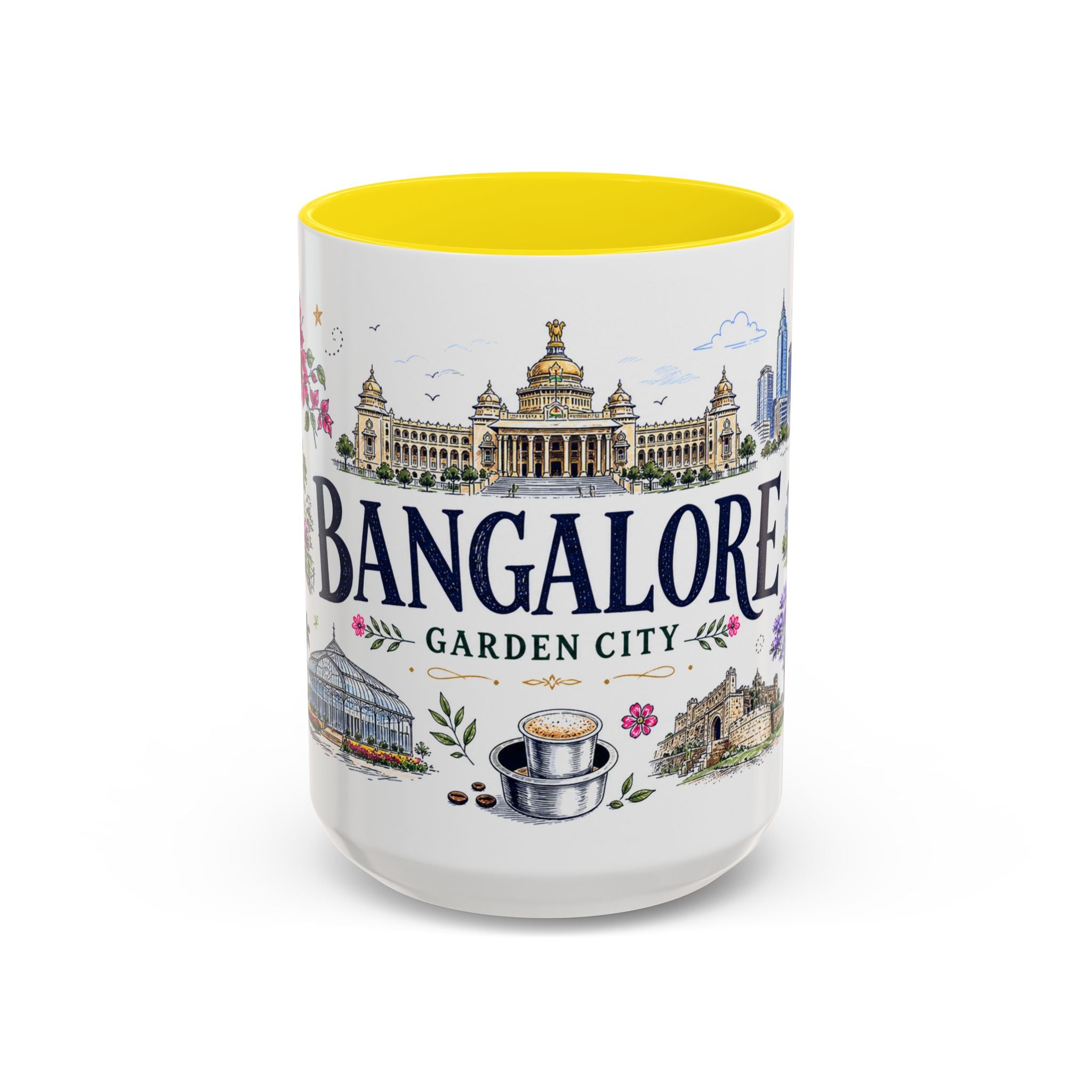 Bangalore Coffee Mug | India Souvenir Travel Gift | Accent Color Ceramic 11oz 15oz