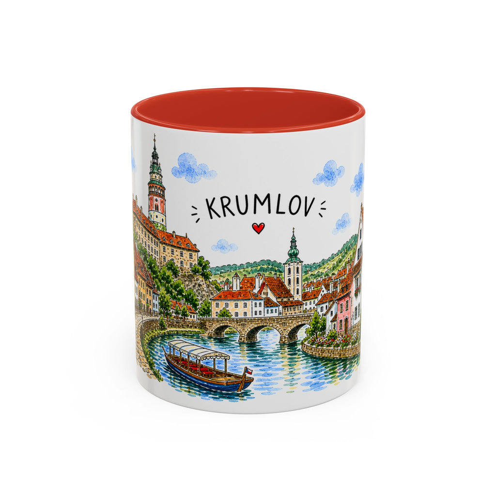 Cesky Krumlov Illustrated Travel Mug | Czechia Souvenir Accent Coffee Mug | 11oz 15oz Ceramic Cup