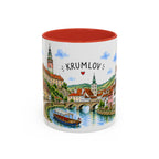 Cesky Krumlov Illustrated Travel Mug | Czechia Souvenir Accent Coffee Mug | 11oz 15oz Ceramic Cup