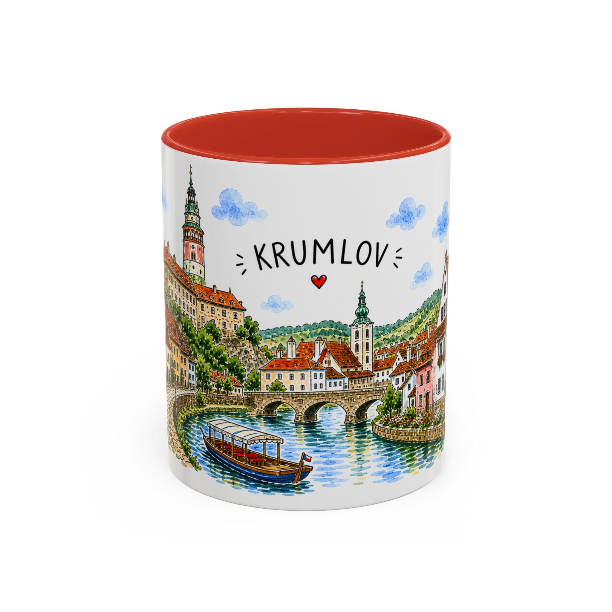 Cesky Krumlov Illustrated Travel Mug | Czechia Souvenir Accent Coffee Mug | 11oz 15oz Ceramic Cup
