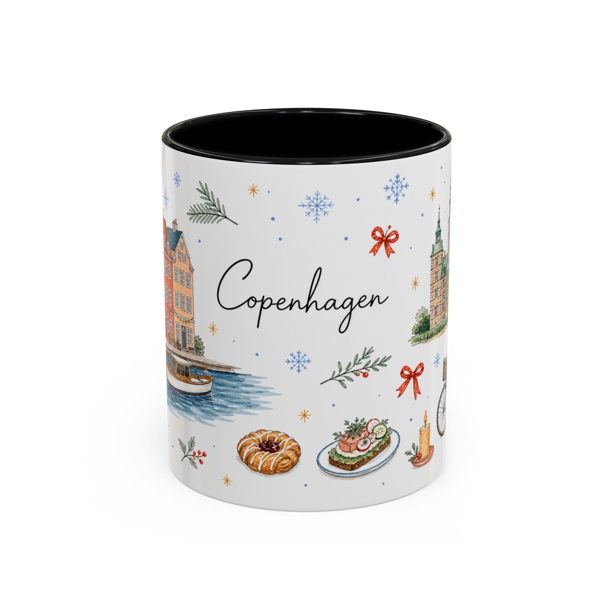 Copenhagen Christmas Mug | Watercolor Travel Souvenir | Holiday Gift | Accent Ceramic Coffee Cup 11oz 15oz