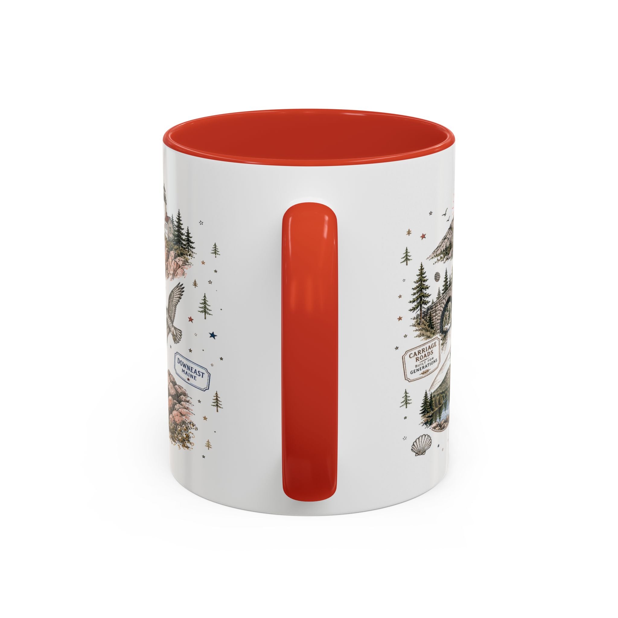 Acadia Coffee Mug | National Park Hiking Coastal Gift | Accent Color Ceramic 11oz 15oz