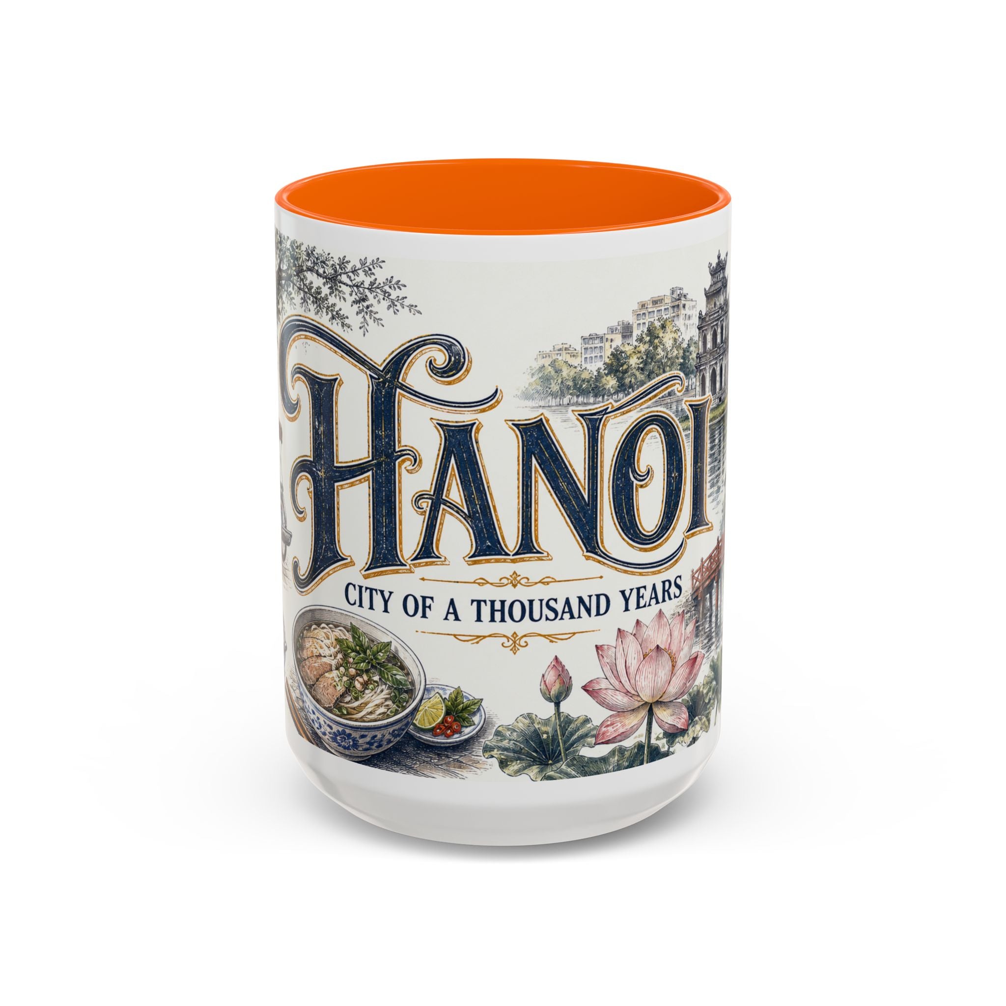 Hanoi Coffee Mug | Vietnam Travel Souvenir | Vintage Illustrated City Gift | 11 oz 15 oz Accent Mug