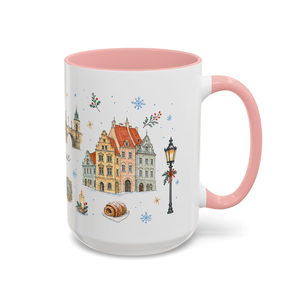 Prague Christmas Mug | Watercolor Travel Souvenir | Holiday Gift | Accent Ceramic Coffee Cup 11oz 15oz
