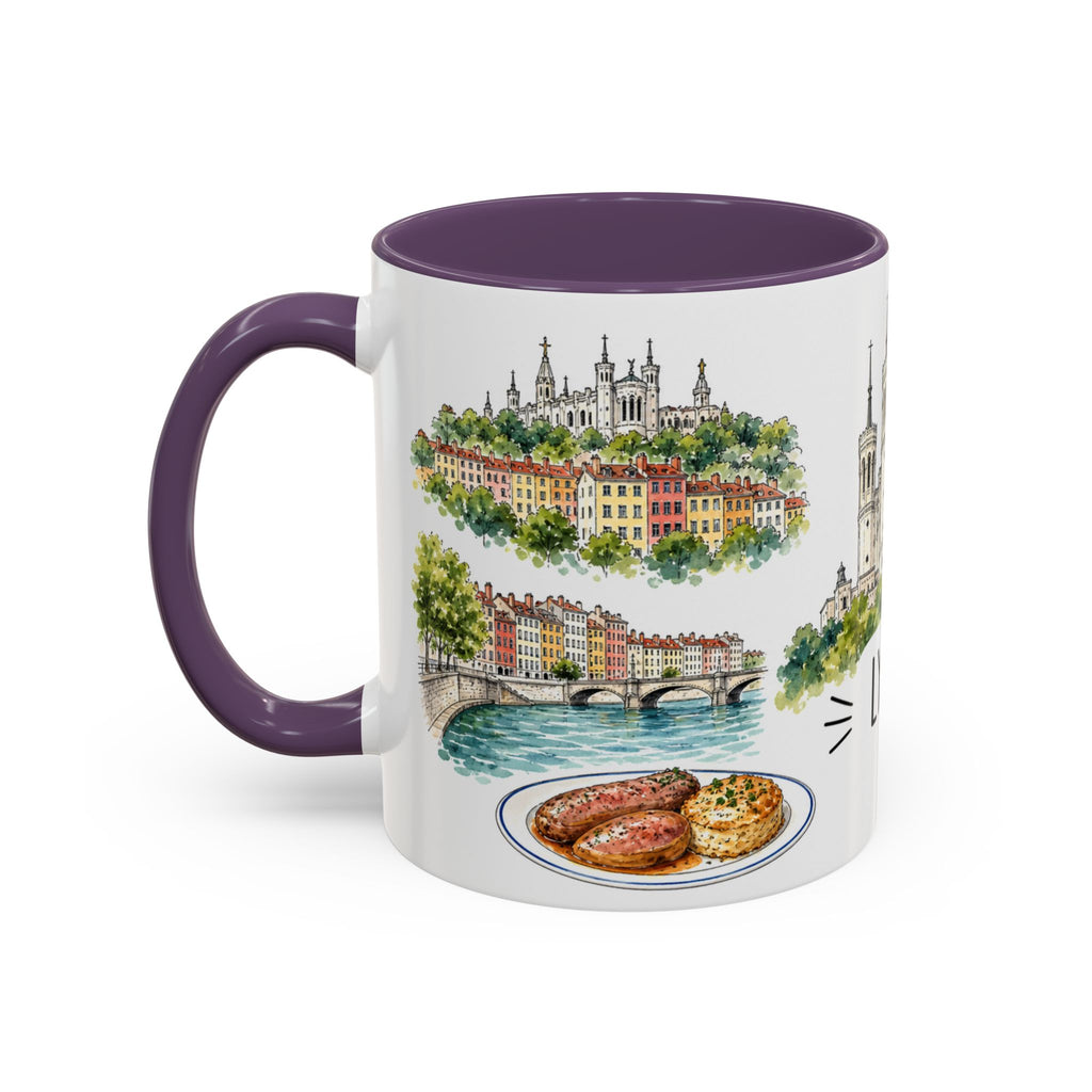 Lyon Illustrated Travel Mug | City Souvenir Accent Coffee Mug | 11oz 15oz Ceramic Cup
