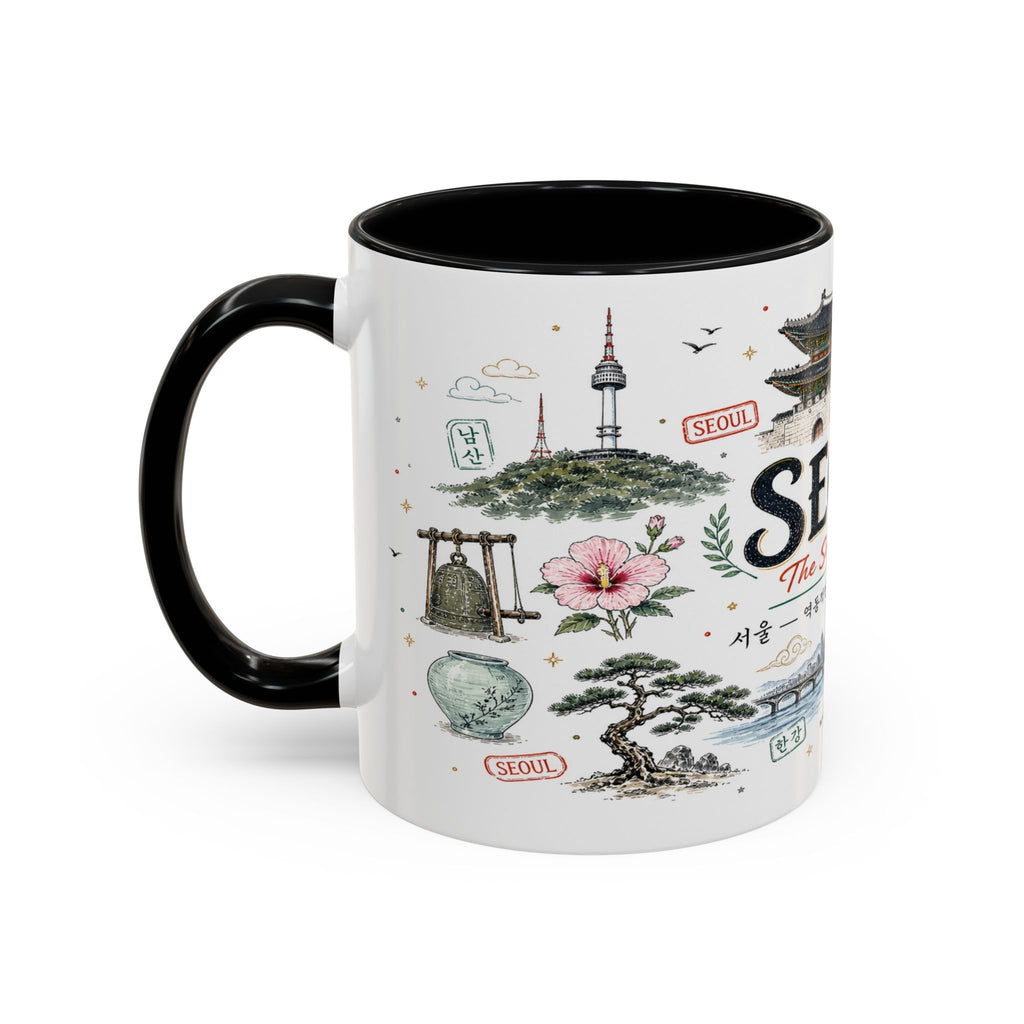 Seoul Coffee Mug | Korea Souvenir Travel Gift | Accent Color Ceramic 11oz 15oz
