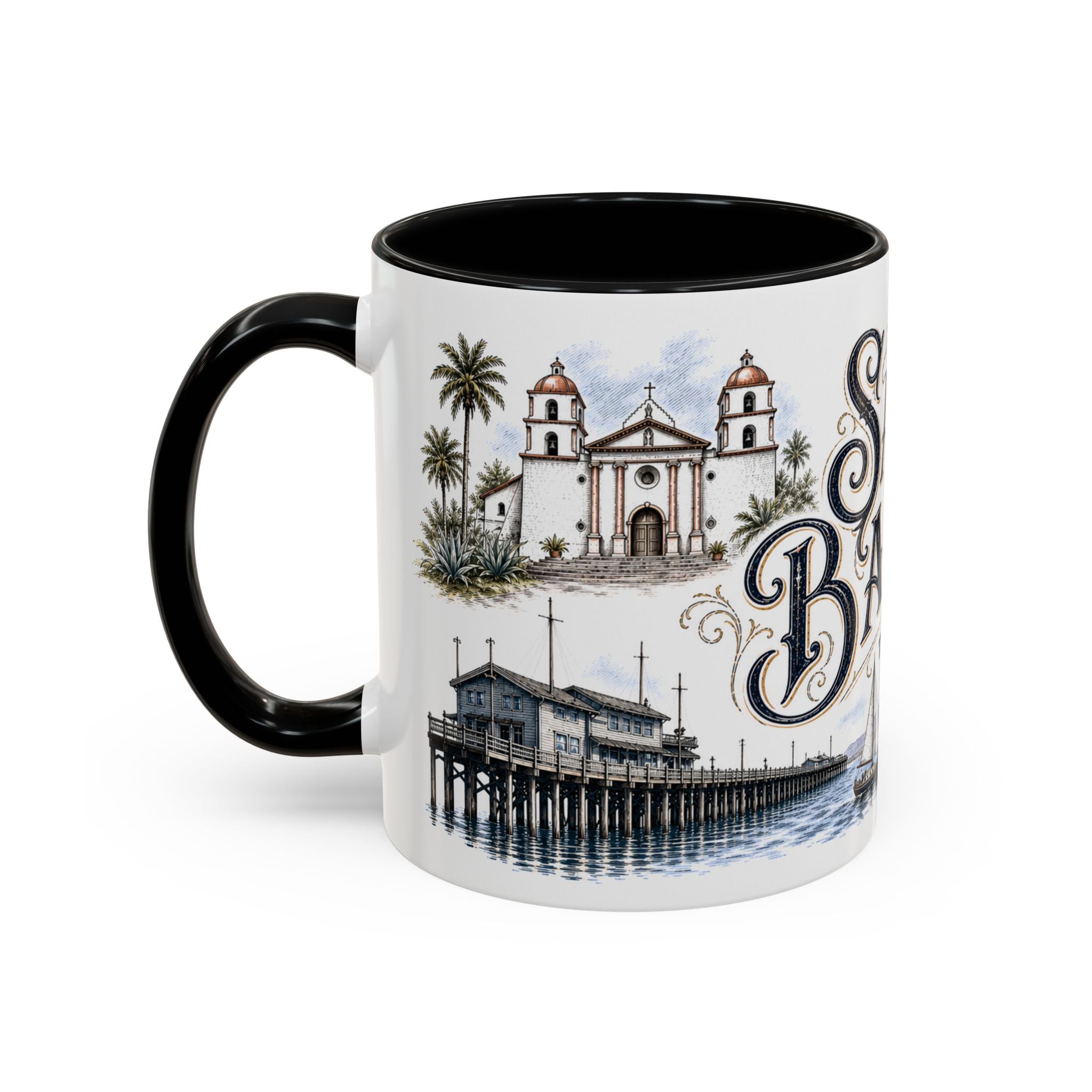 Santa Barbara Coffee Mug | United States Travel Souvenir | Vintage Illustrated City Gift | 11 oz 15 oz Accent Mug