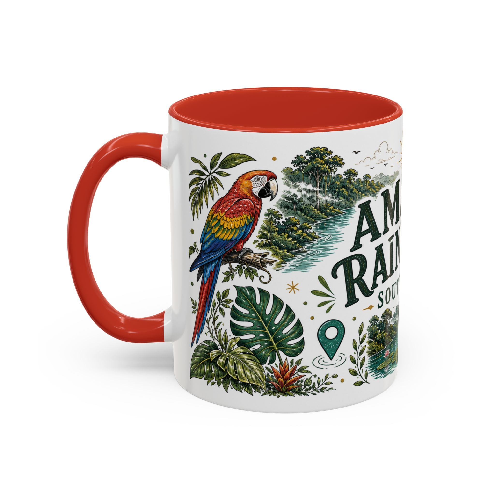 Amazon Rainforest Coffee Mug | Travel Destination Souvenir Gift | Accent Color Ceramic 11oz 15oz