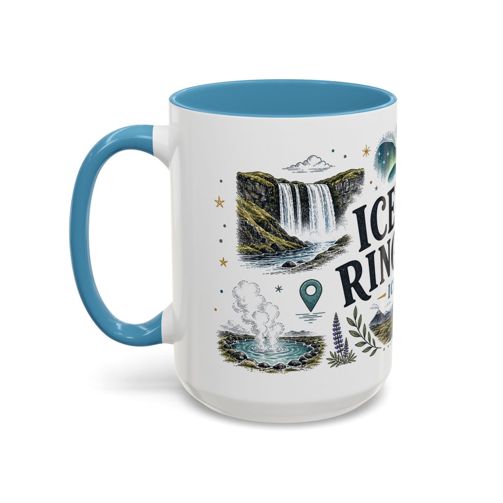 Iceland Ring Road Coffee Mug | Travel Destination Souvenir Gift | Accent Color Ceramic 11oz 15oz