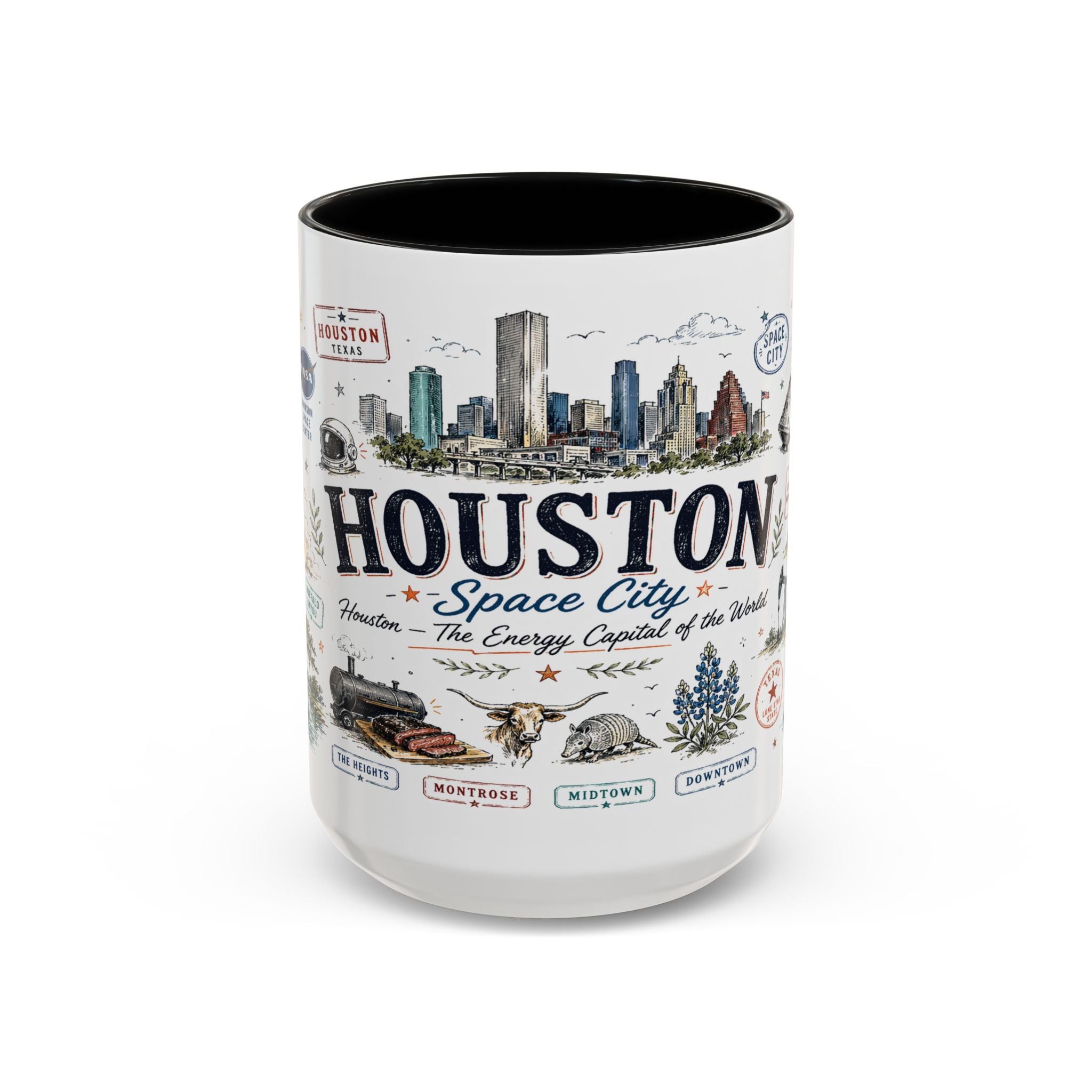 Houston Coffee Mug | Texas Souvenir City Gift | Accent Color Ceramic 11oz 15oz