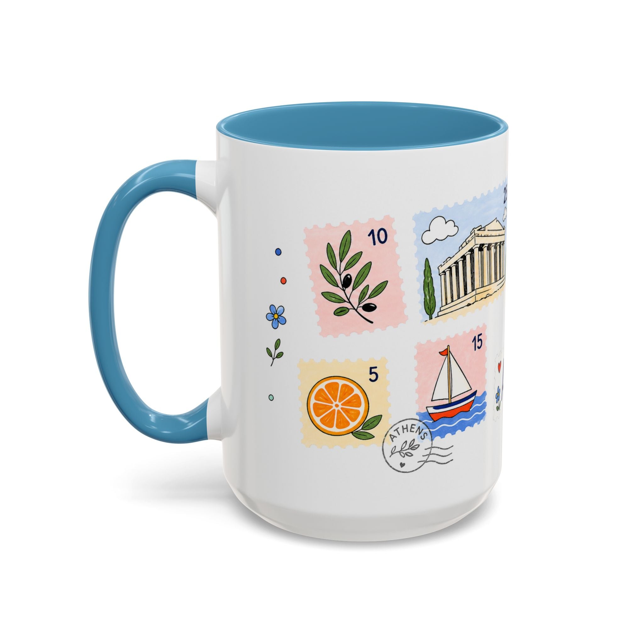 Athens Coffee Mug | Postage Stamp Collage Mug | Travel Souvenir Accent Cup 11oz 15oz