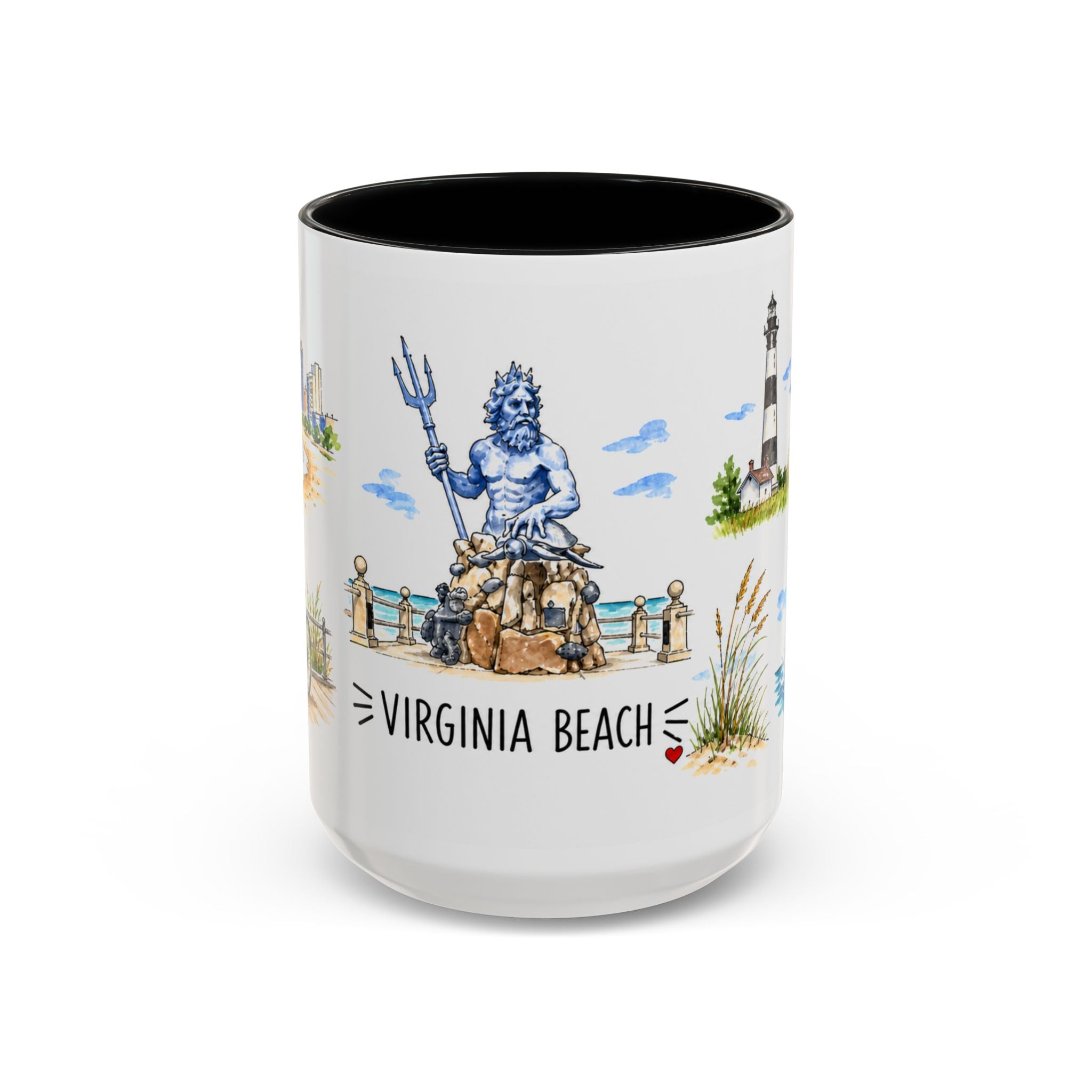Virginia Beach Illustrated Travel Mug | City Souvenir Accent Coffee Mug | 11oz 15oz Ceramic Cup