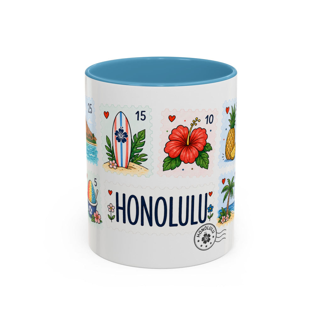 Honolulu Coffee Mug | Postage Stamp Collage Mug | Travel Souvenir Accent Cup 11oz 15oz