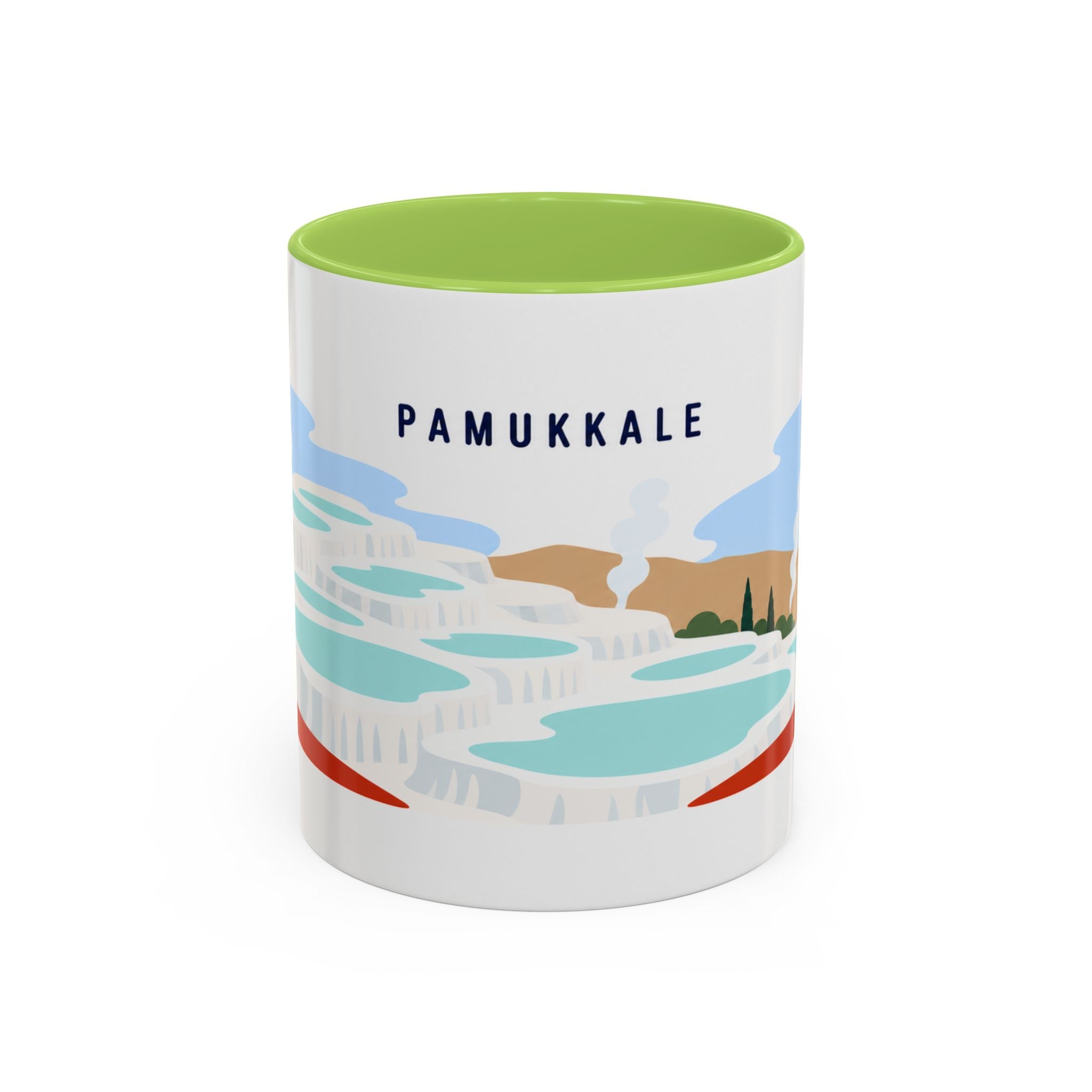 Pamukkale Coffee Mug | Travel Destination Souvenir Gift | Accent Color Ceramic 11oz 15oz