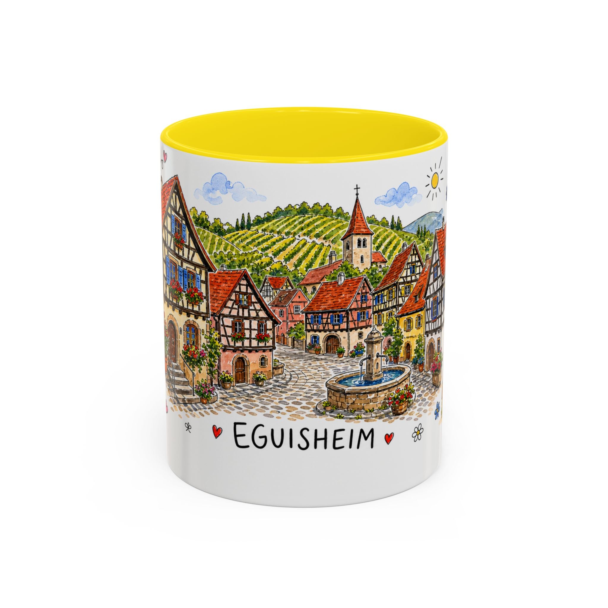 Eguisheim Illustrated Travel Mug | Alsace France Souvenir Accent Coffee Mug | 11oz 15oz Ceramic Cup