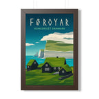 Faroe Islands Denmark Framed Poster | Vintage Travel Wall Art | Black Walnut White Frame | 16x24 20x30