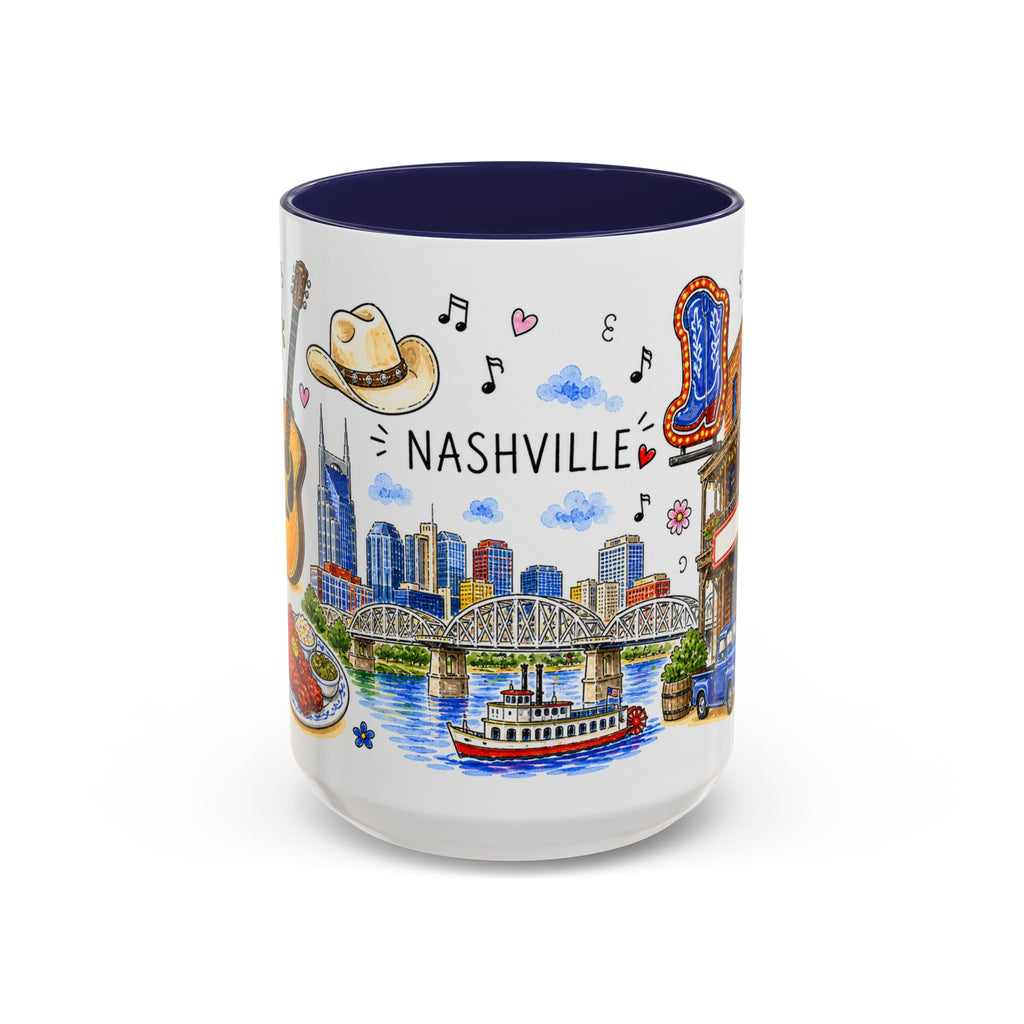 Nashville Illustrated Travel Mug | City Souvenir Accent Coffee Mug | 11oz 15oz Ceramic Cup