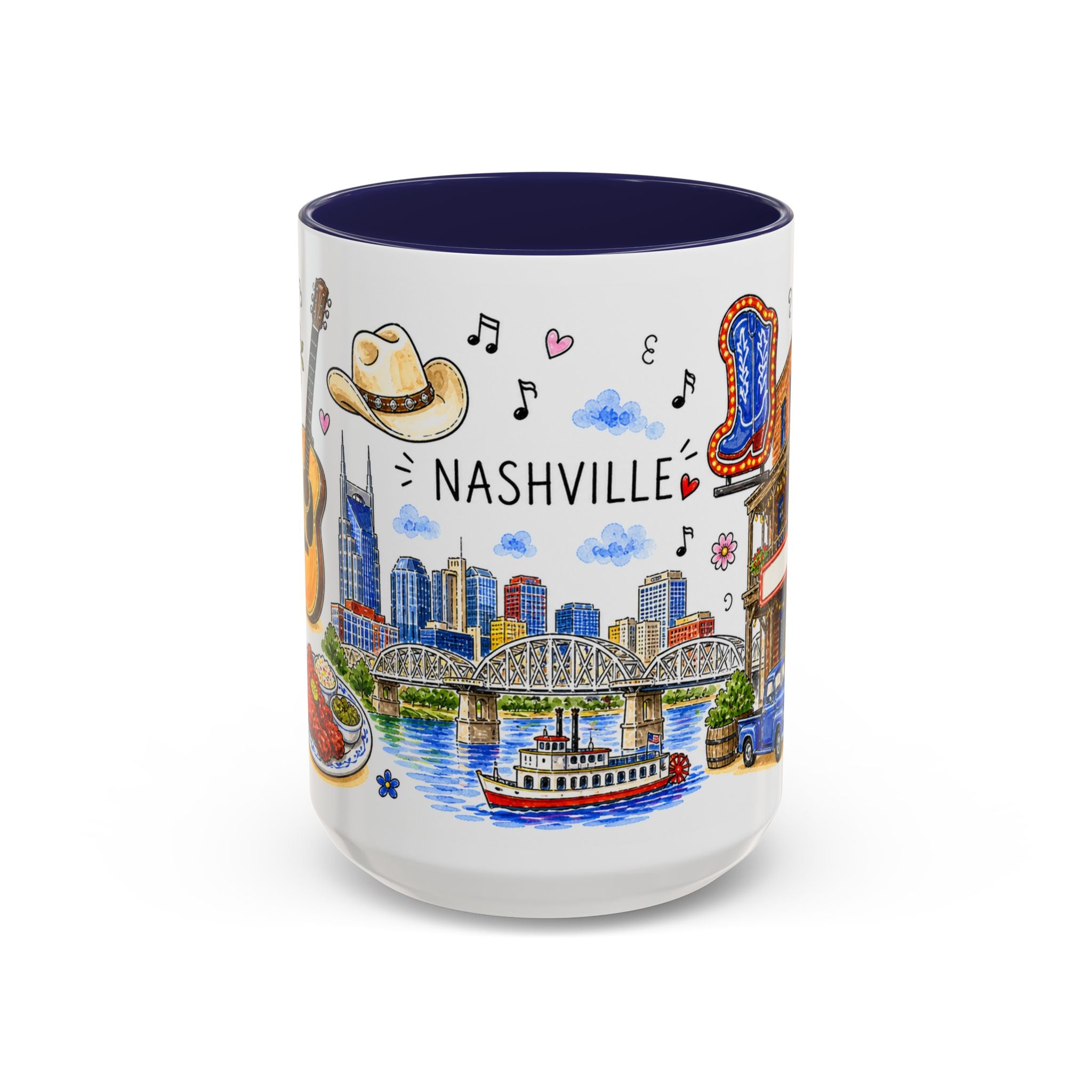 Nashville Illustrated Travel Mug | City Souvenir Accent Coffee Mug | 11oz 15oz Ceramic Cup