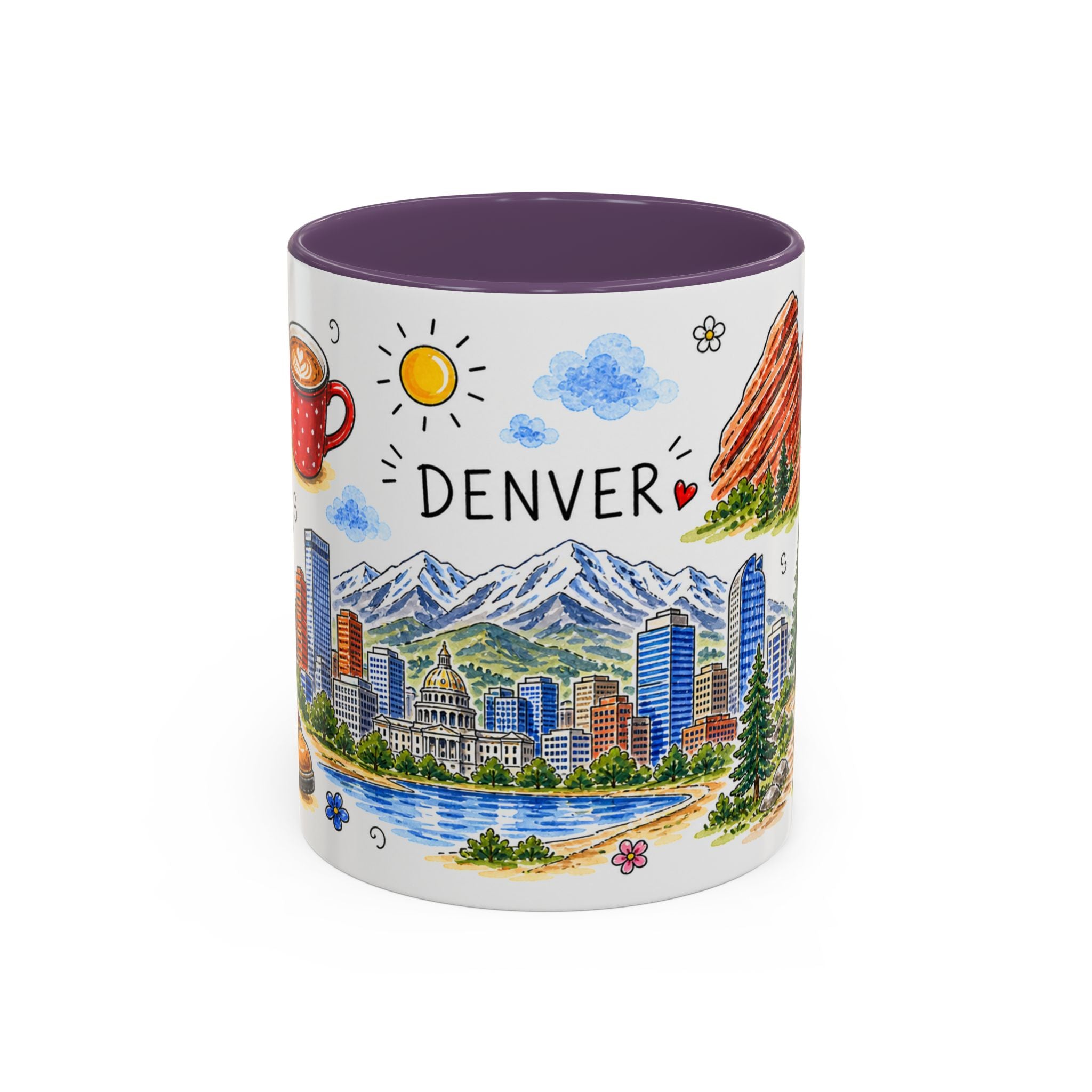 Denver Illustrated Travel Mug | City Souvenir Accent Coffee Mug | 11oz 15oz Ceramic Cup