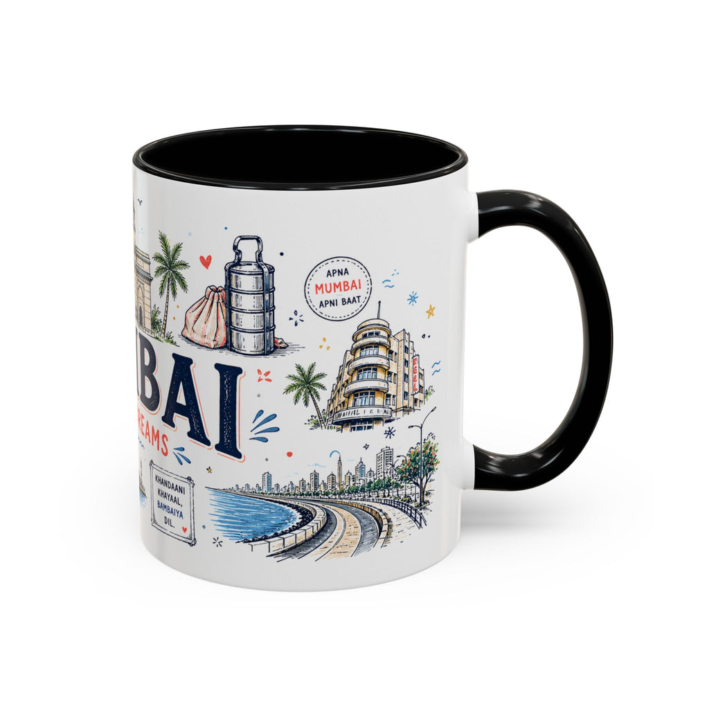Mumbai Coffee Mug | India Souvenir Travel Gift | Accent Color Ceramic 11oz 15oz
