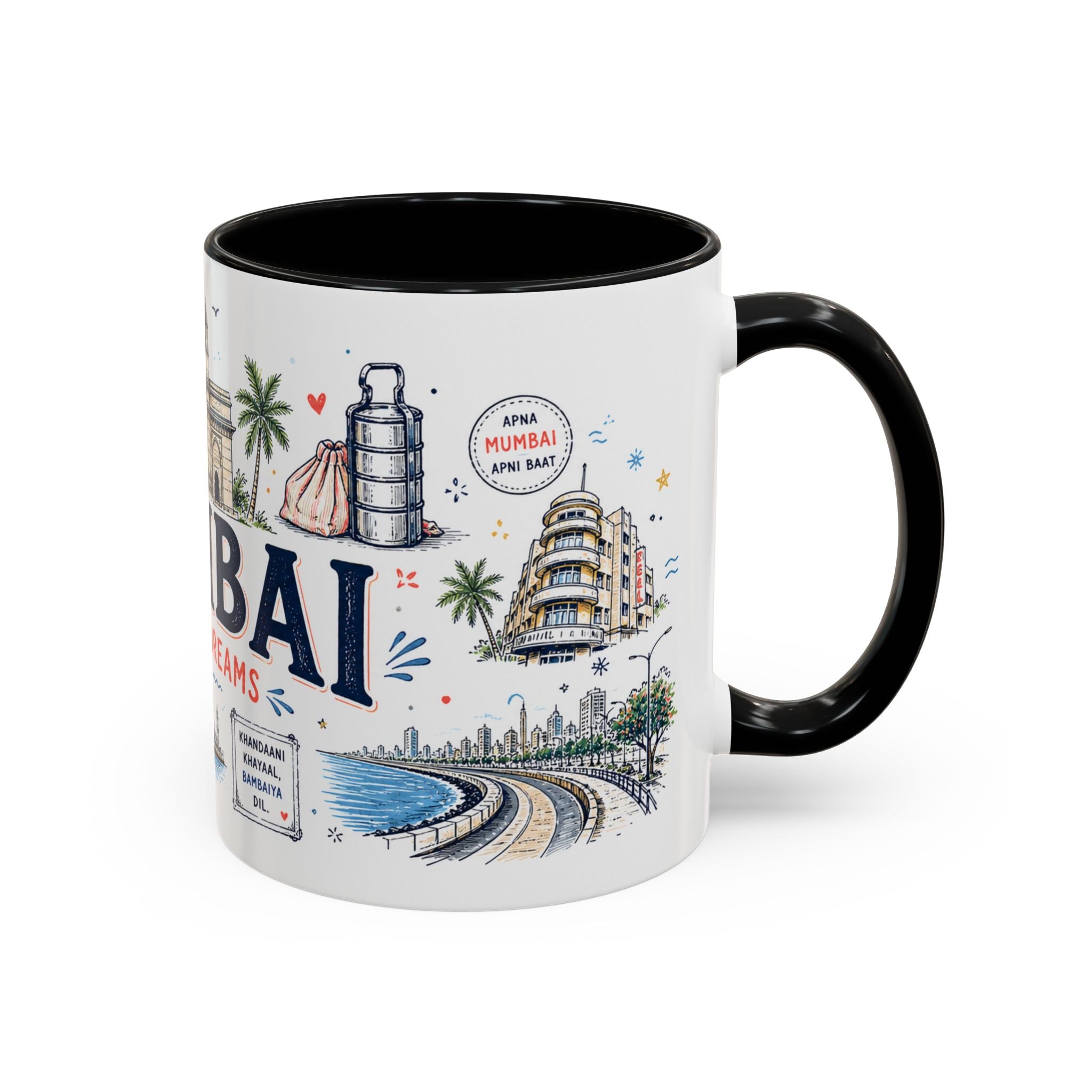 Mumbai Coffee Mug | India Souvenir Travel Gift | Accent Color Ceramic 11oz 15oz