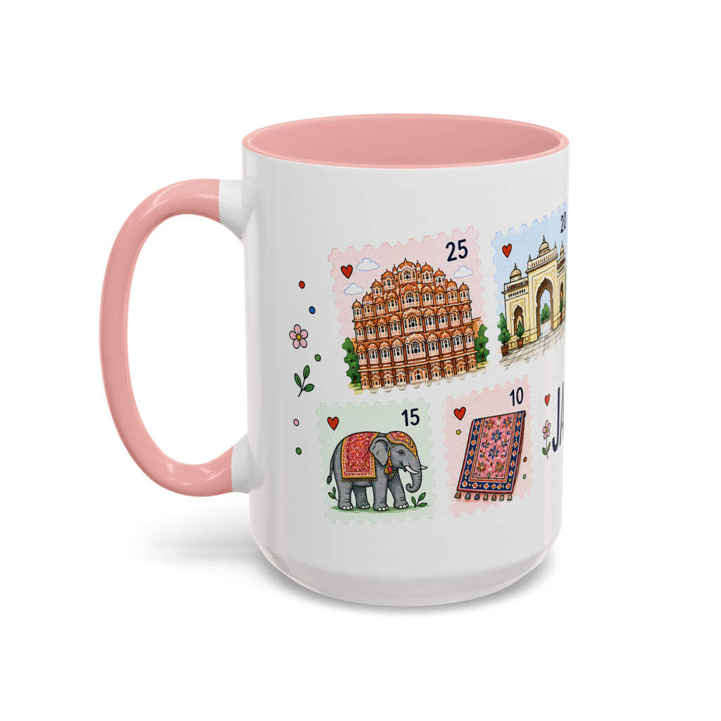 Jaipur Coffee Mug | Postage Stamp Collage Mug | Travel Souvenir Accent Cup 11oz 15oz