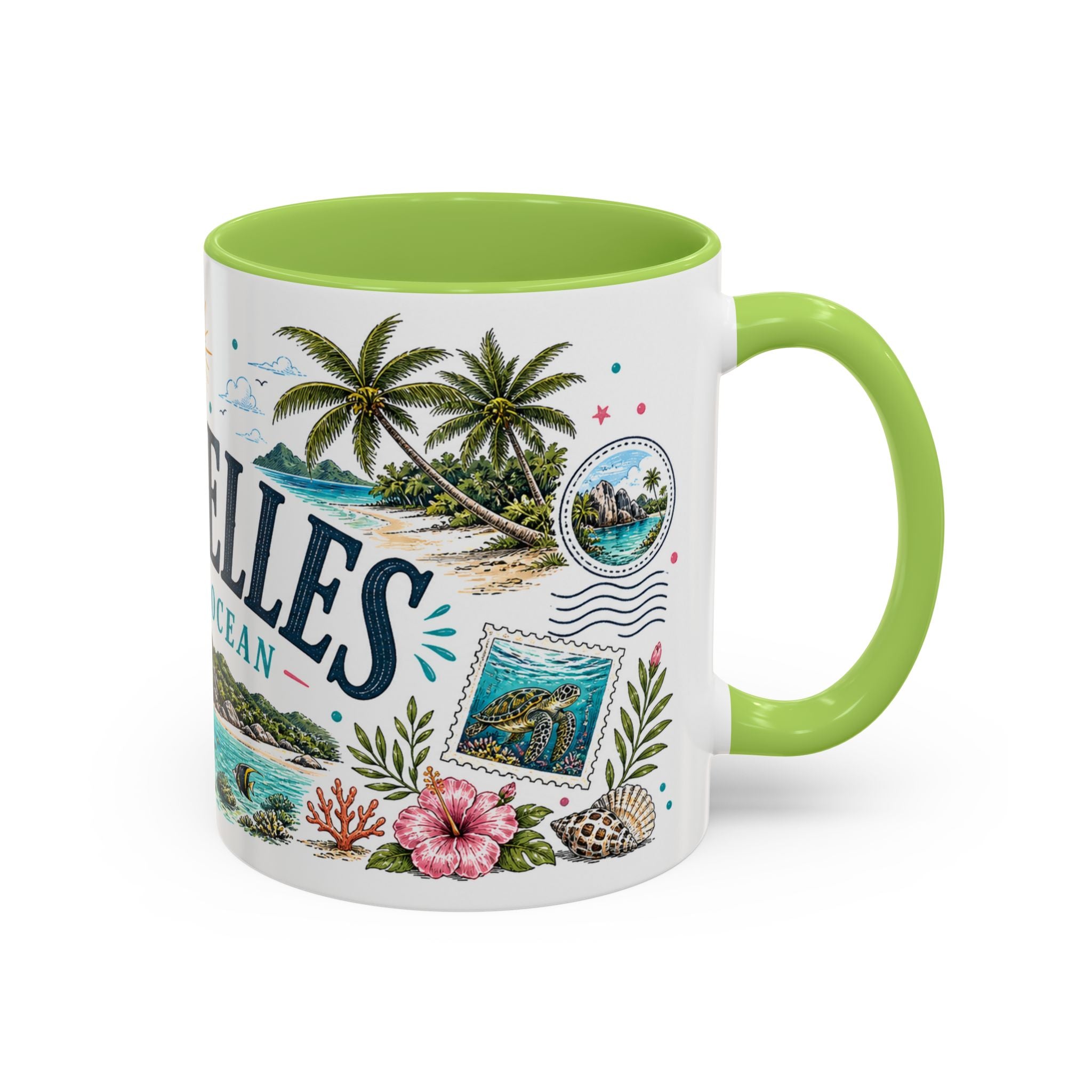 Seychelles Coffee Mug | Travel Destination Souvenir Gift | Accent Color Ceramic 11oz 15oz