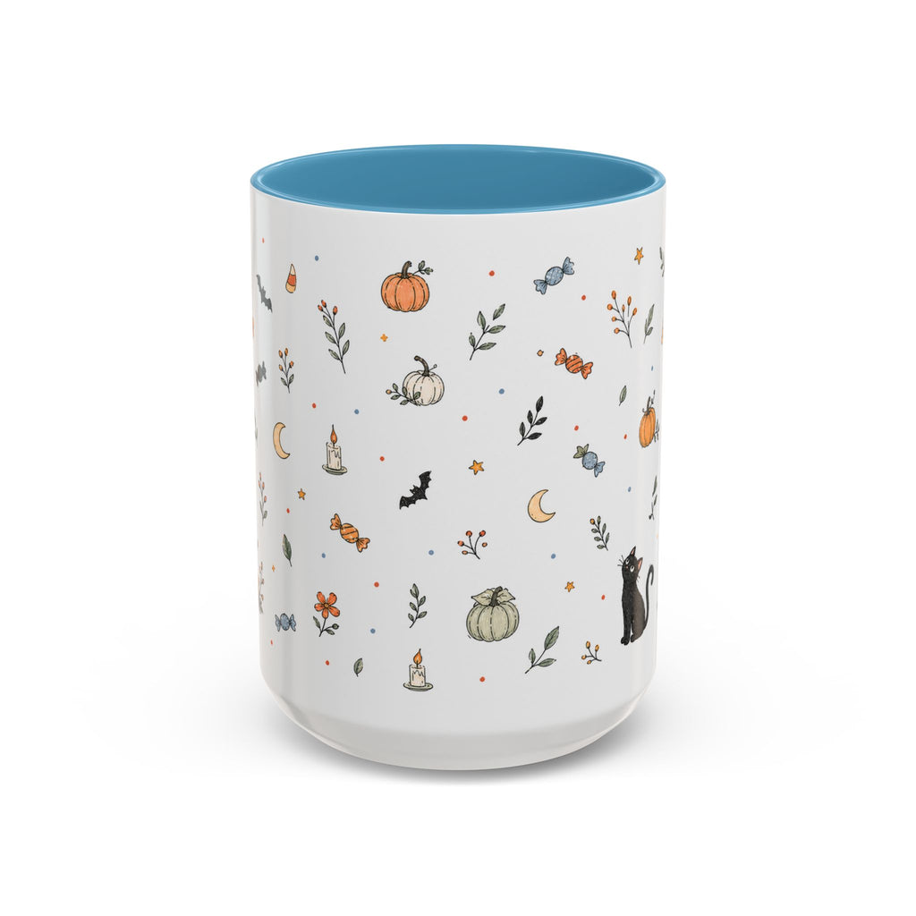 Halloween Party Mug | Ghost Black Cat Candy Watercolor Gift | Accent Cup 11oz 15oz